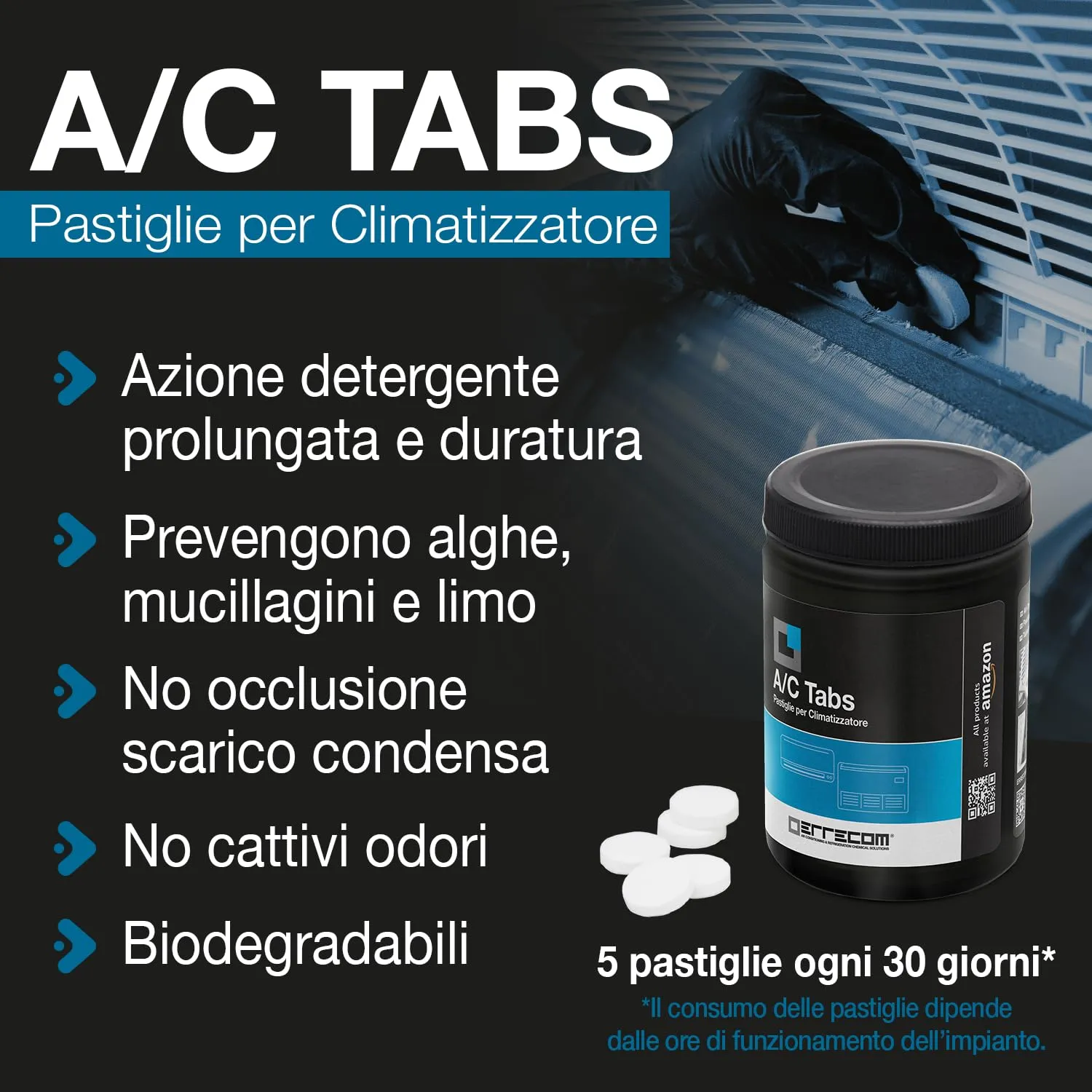 Errecom Kit Pulizia Climatizzatori con Clima-Net 1L, Cover Protettiva Wally, A/C Tabs 40 Pastiglie e Guanti - immagine 4