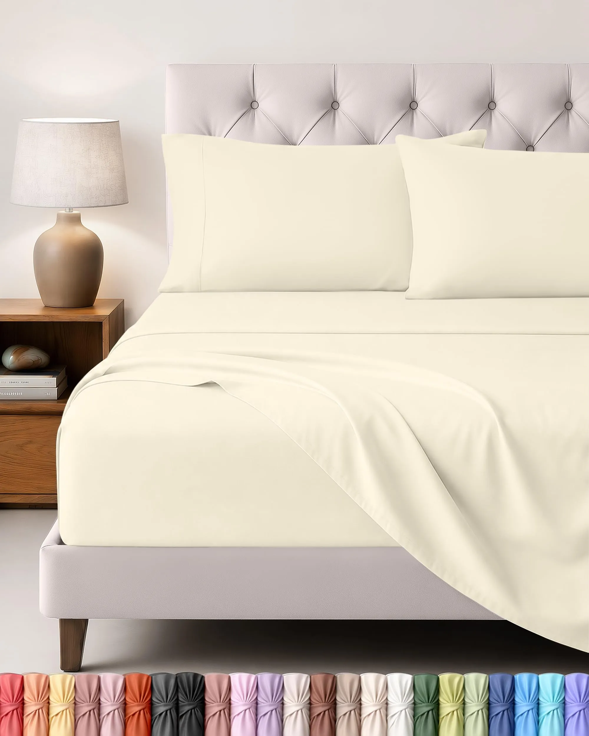 Utopia Bedding Set Lenzuola Letto 4 Pezzi, 135x190cm, Avorio - immagine 1