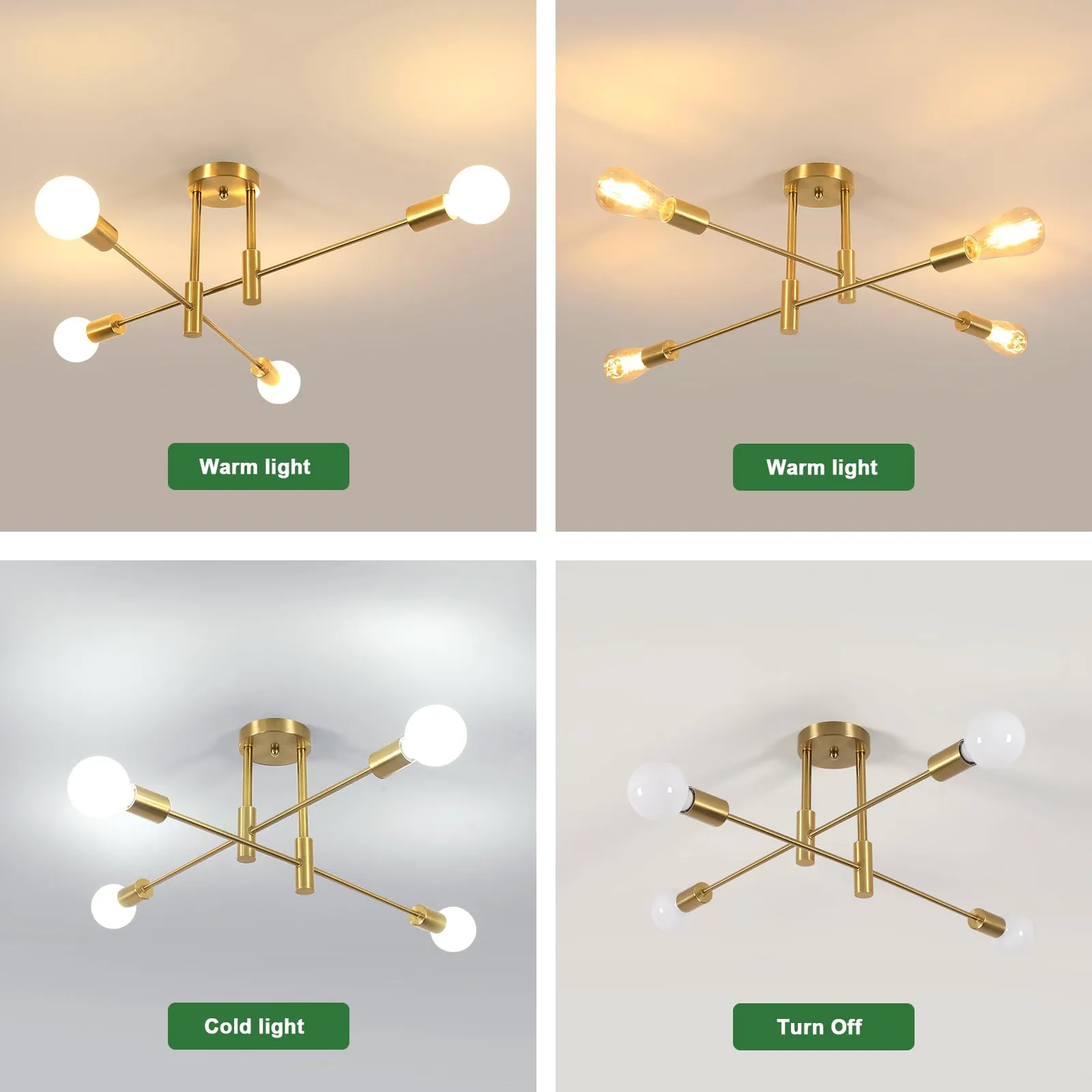 Comely Lampadario Sputnik Vintage, 4 Luci Plafoniera E27 Industriale - immagine 3