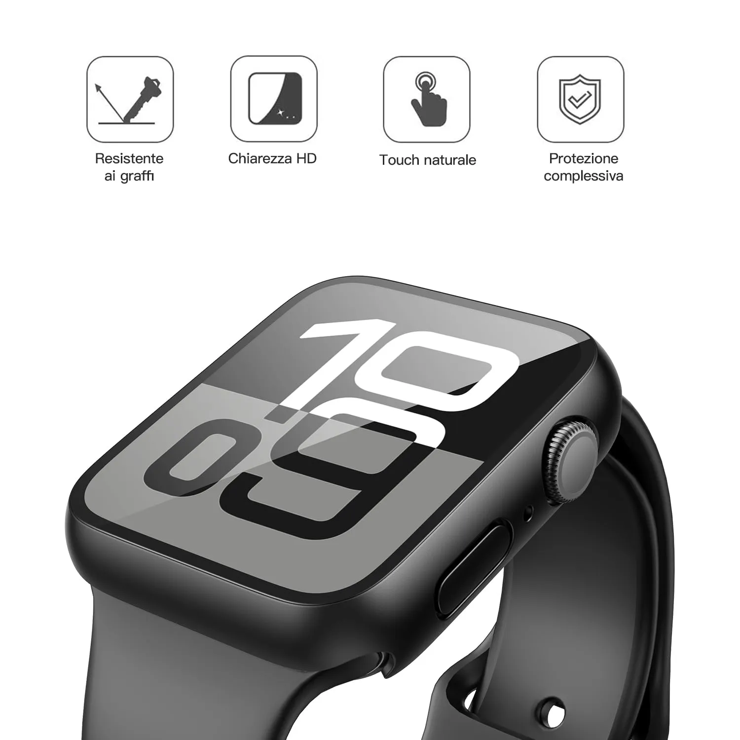 Misxi Cover Protezione con Vetro Temperato per Apple Watch Serie 11/10 42mm, 1 Nero + 1 Trasparente - immagine 3