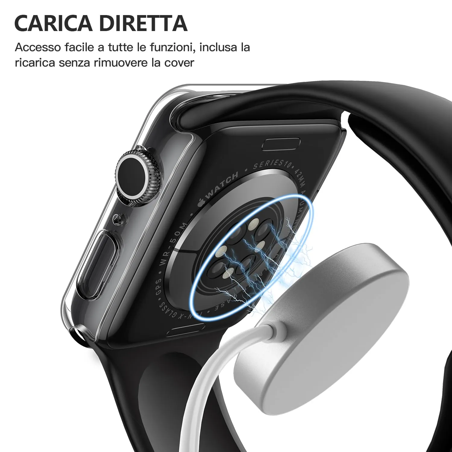 Misxi Cover Protezione con Vetro Temperato per Apple Watch Serie 11/10 42mm, 1 Nero + 1 Trasparente - immagine 6