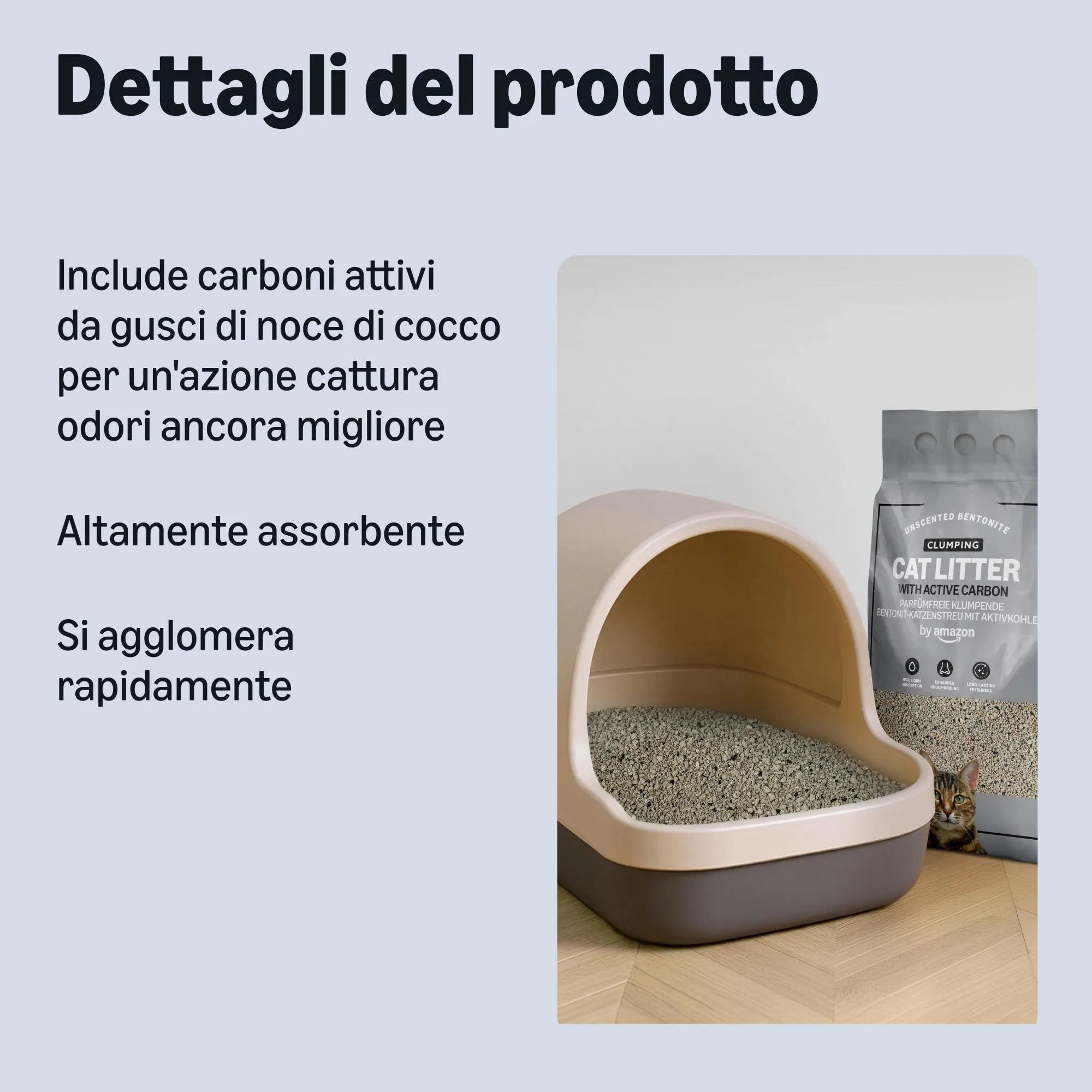 Amazon Lettiera per Gatti con Agglomerante e Carbone Attivo, Senza Profumazione, 10L - immagine 2