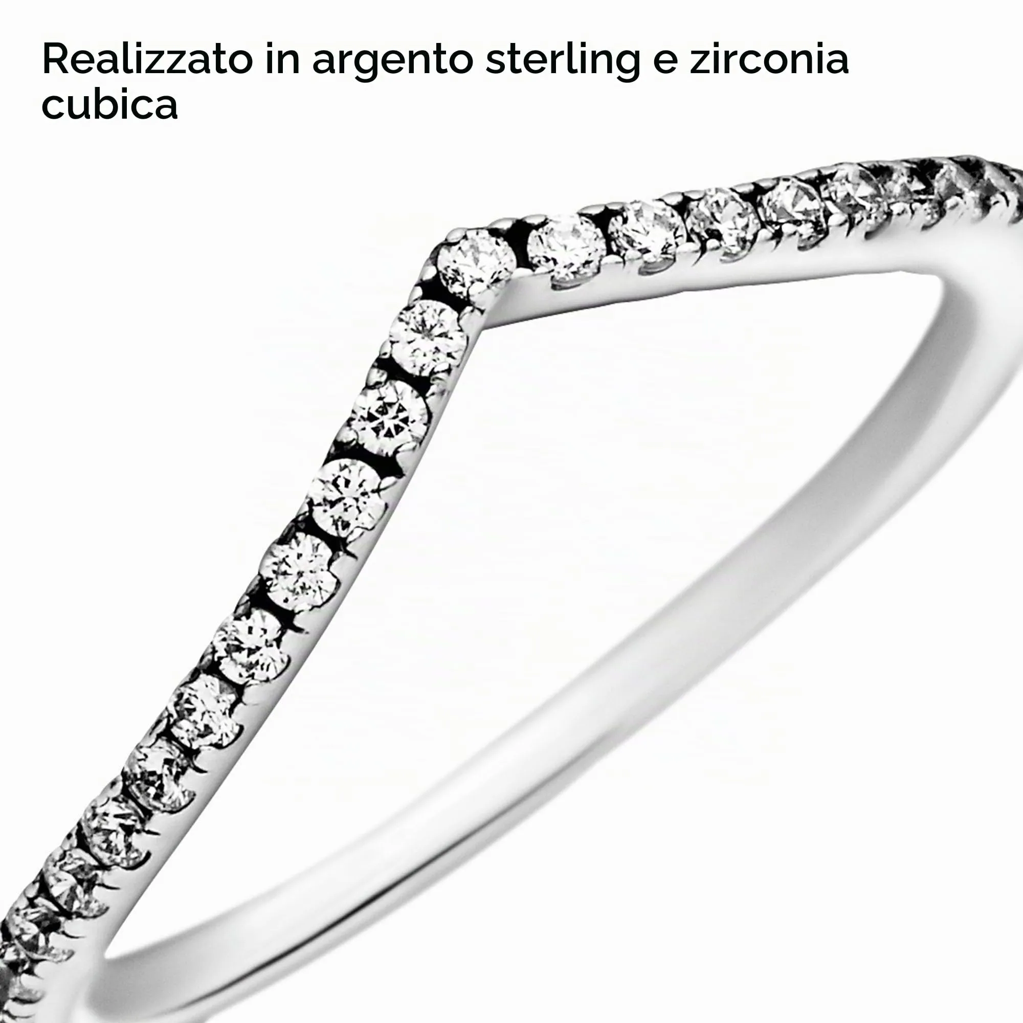 Pandora Anello Wishbone in Argento Sterling con Zirconia Cubica Trasparente, 52 - immagine 5