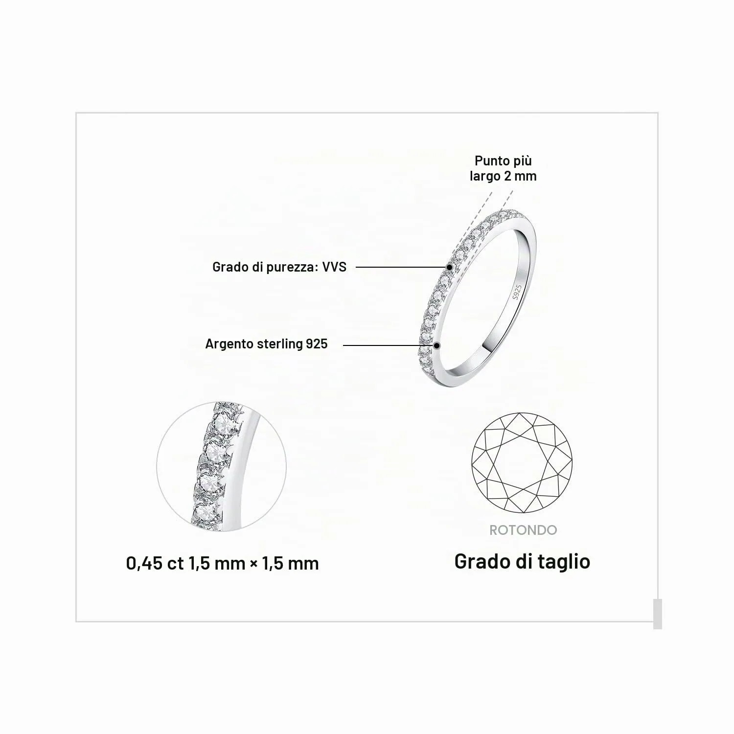 JewelryPalace Anello Half Eternity in Argento 925 con Moissanite, Fede Nuziale Donna con 6 Pietre a Taglio Rotondo - immagine 2