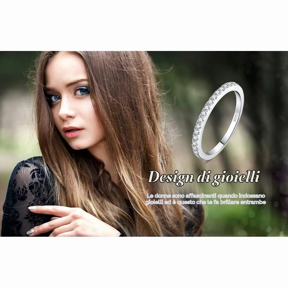 JewelryPalace Anello Half Eternity in Argento 925 con Moissanite, Fede Nuziale Donna con 6 Pietre a Taglio Rotondo - immagine 6