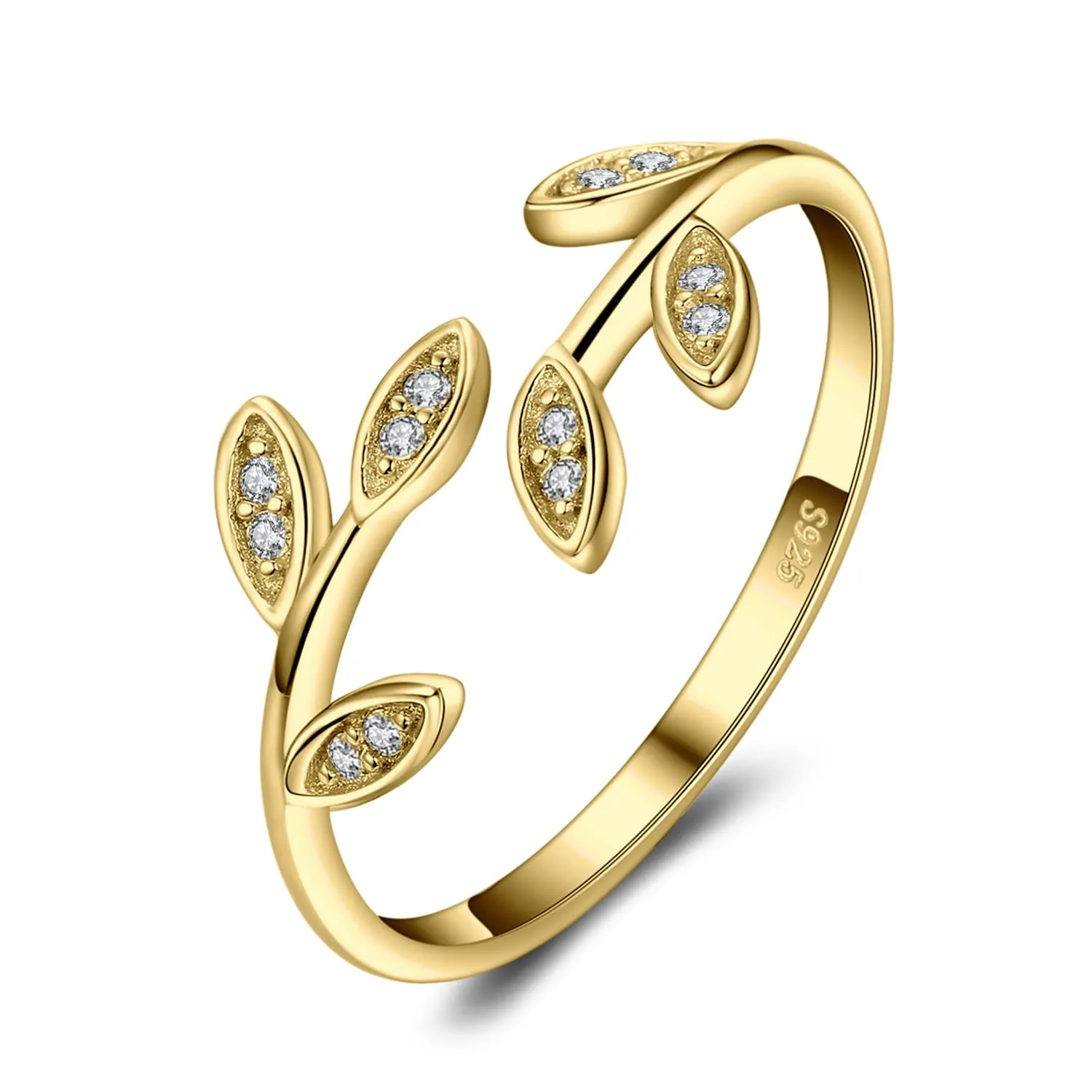 JewelryPalace Anello Donna Argento 925 Foglia di Olivo Regolabile con Zirconi Simulati - immagine 1