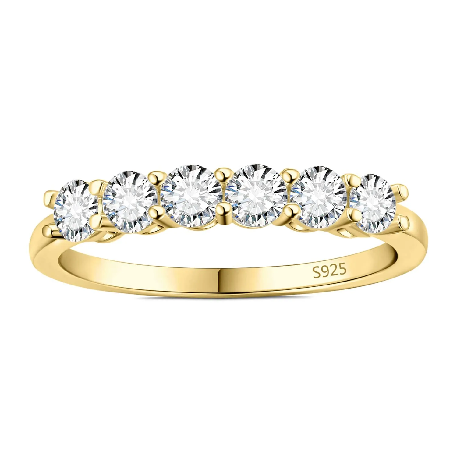 JewelryPalace Anello Mezzo Eternità in Argento 925 con Moissanite 0.6ct, Dorato, Dimensione 14.5 - immagine 5
