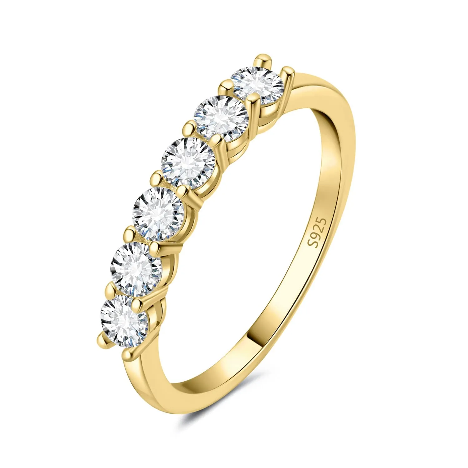 JewelryPalace Anello Half Eternity Donna Argento 925 con Moissanite, 6 Pietre a Taglio Rotondo, Fede Nuziale Oro, Taglia 16 - immagine 1