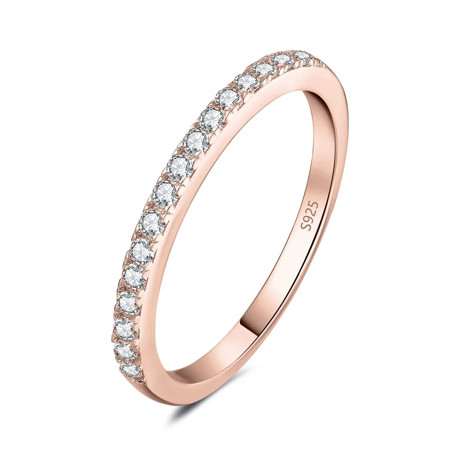 JewelryPalace Anello Half Eternity Donna in Argento 925 e Moissanite, Oro Rosa, Taglio Rotondo, Taglia 14.5 - immagine 1