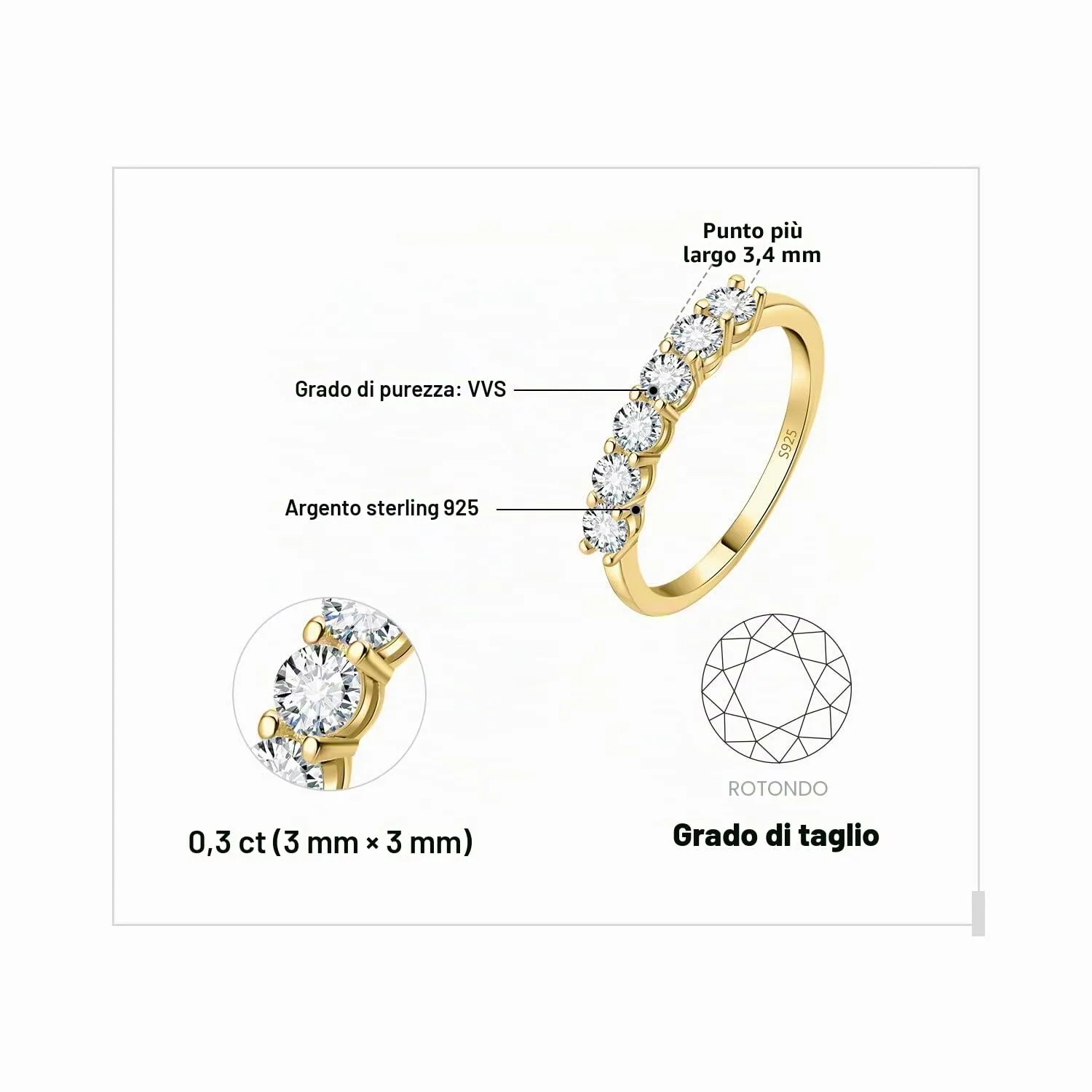 JewelryPalace 0.6ct Half Eternity Ring 925 Sterling Silver Moissanite, Round Cut Wedding Band, Size 8 - immagine 2