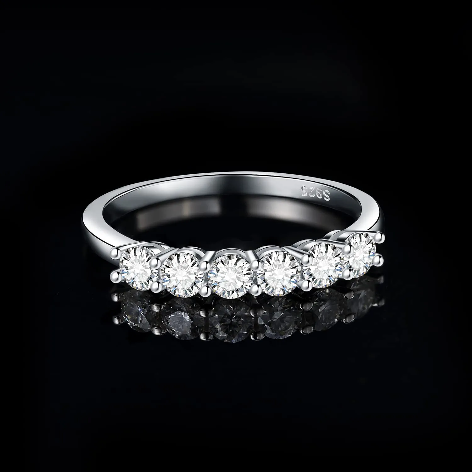 JewelryPalace Anello Half Eternity Donna Argento 925 Moissanite, 6 Pietre Taglio Rotondo, Taglia 10.5 - immagine 5