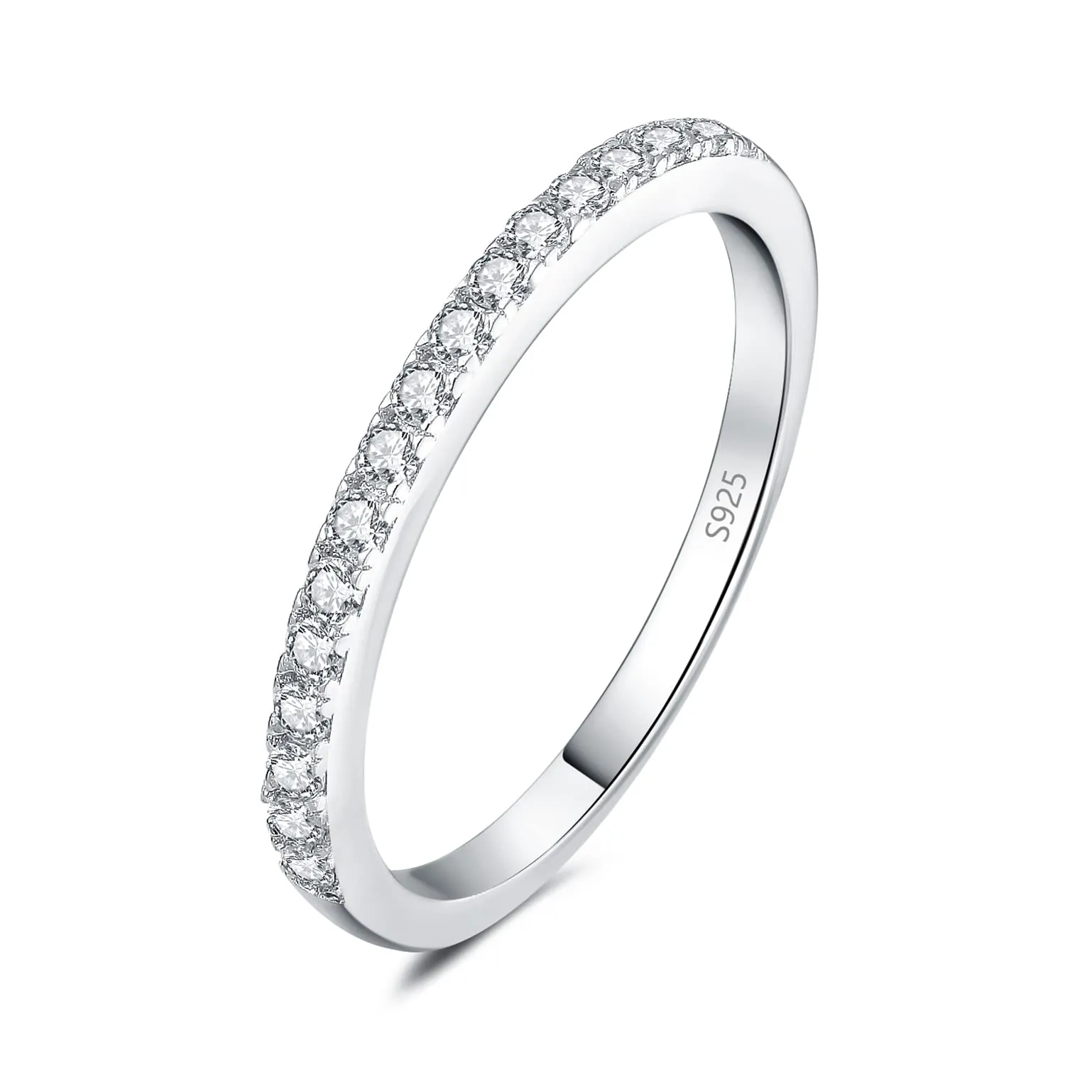 JewelryPalace Anello Half Eternity Donna Argento 925 con Moissanite Taglio Rotondo, Misura 13 - immagine 1
