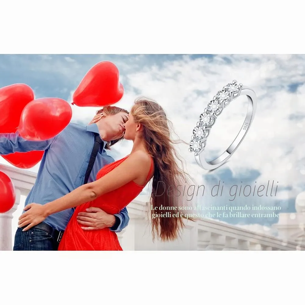 JewelryPalace Anello Half Eternity Donna in Argento 925 con Moissanite 0.6ct, Taglio Rotondo, Taglia 18.5 - immagine 6