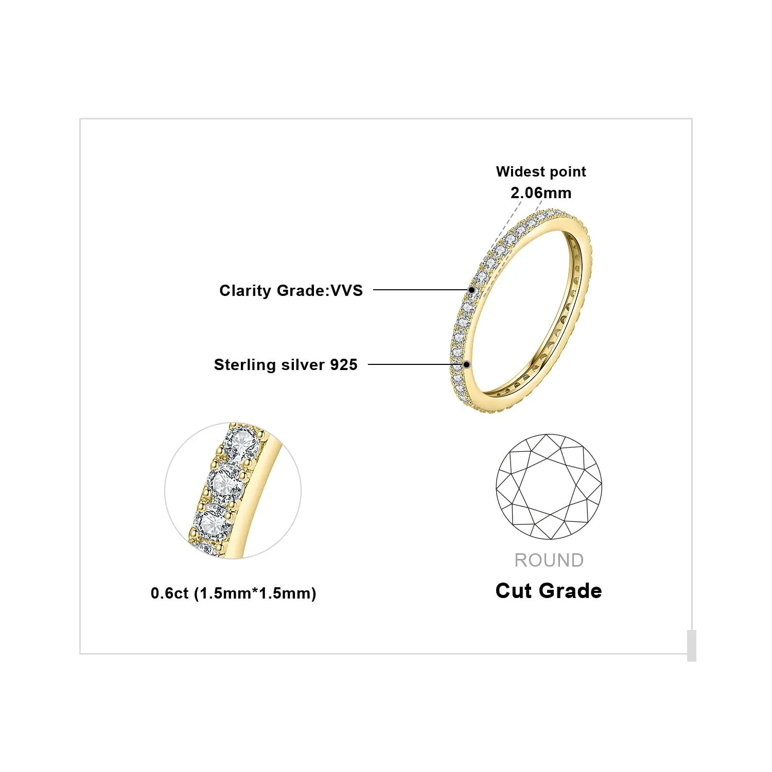 JewelryPalace Anello Eternity Donna in Argento 925 con Moissanite Taglio Rotondo, Fede Nuziale e Matrimonio, Taglia 14.5 - immagine 2