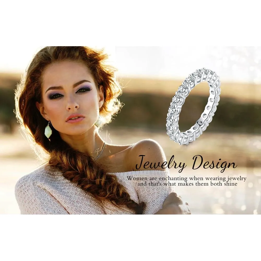 JewelryPalace Anello Eterno Donna in Argento 925 con Moissanite Taglio Rotondo, Taglia 9.5 - immagine 6