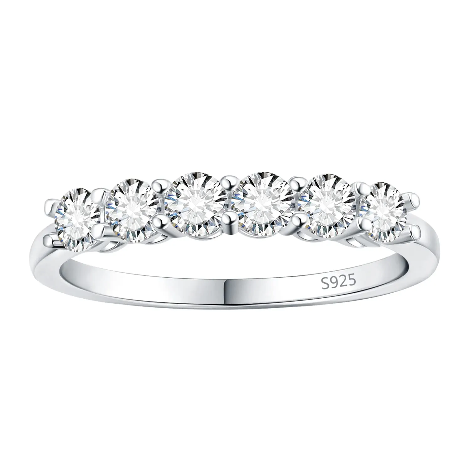 JewelryPalace Half Eternity Anello in Argento 925 con 6 Pietre Moissanite Taglio Rotondo - immagine 3