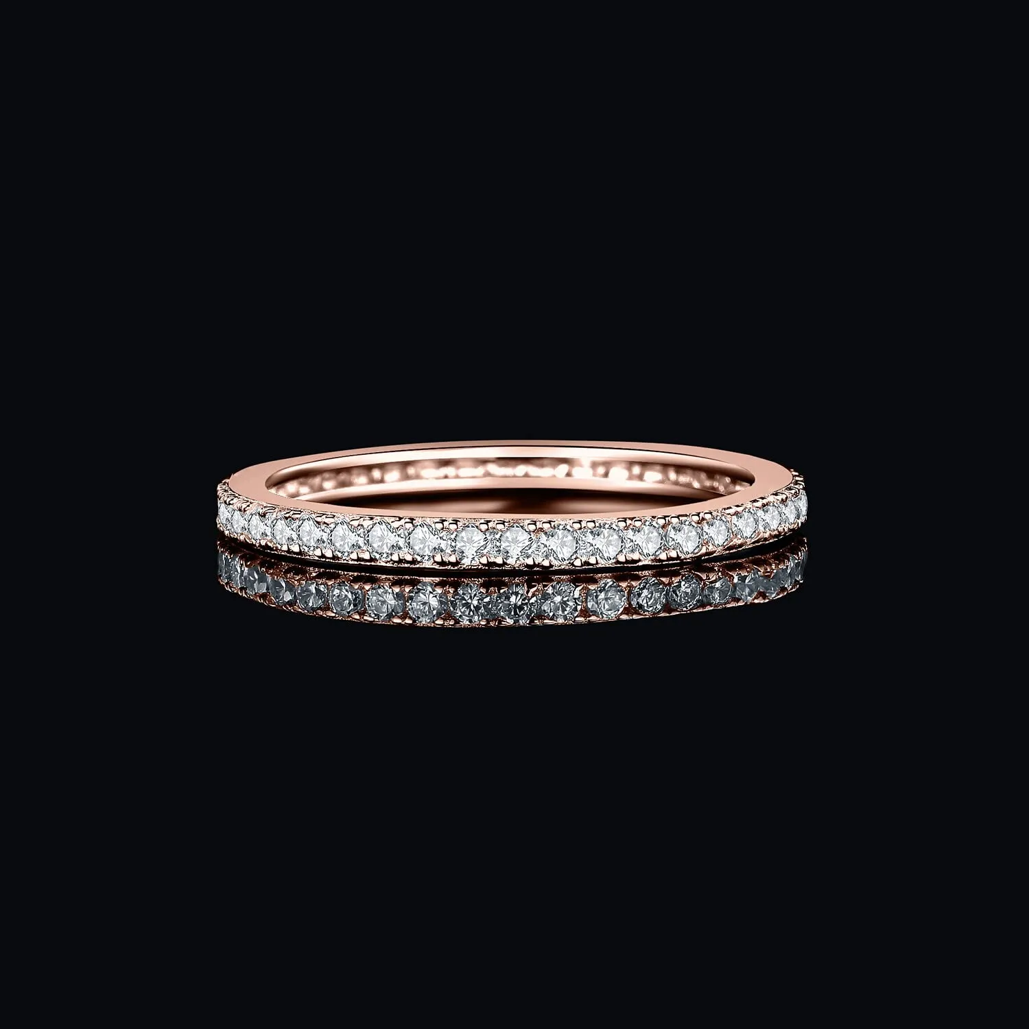 JewelryPalace Anello Eternity in Argento con Moissanite Taglio Rotondo, Fede Nuziale Oro Rosa, Misura 19.5 - immagine 3