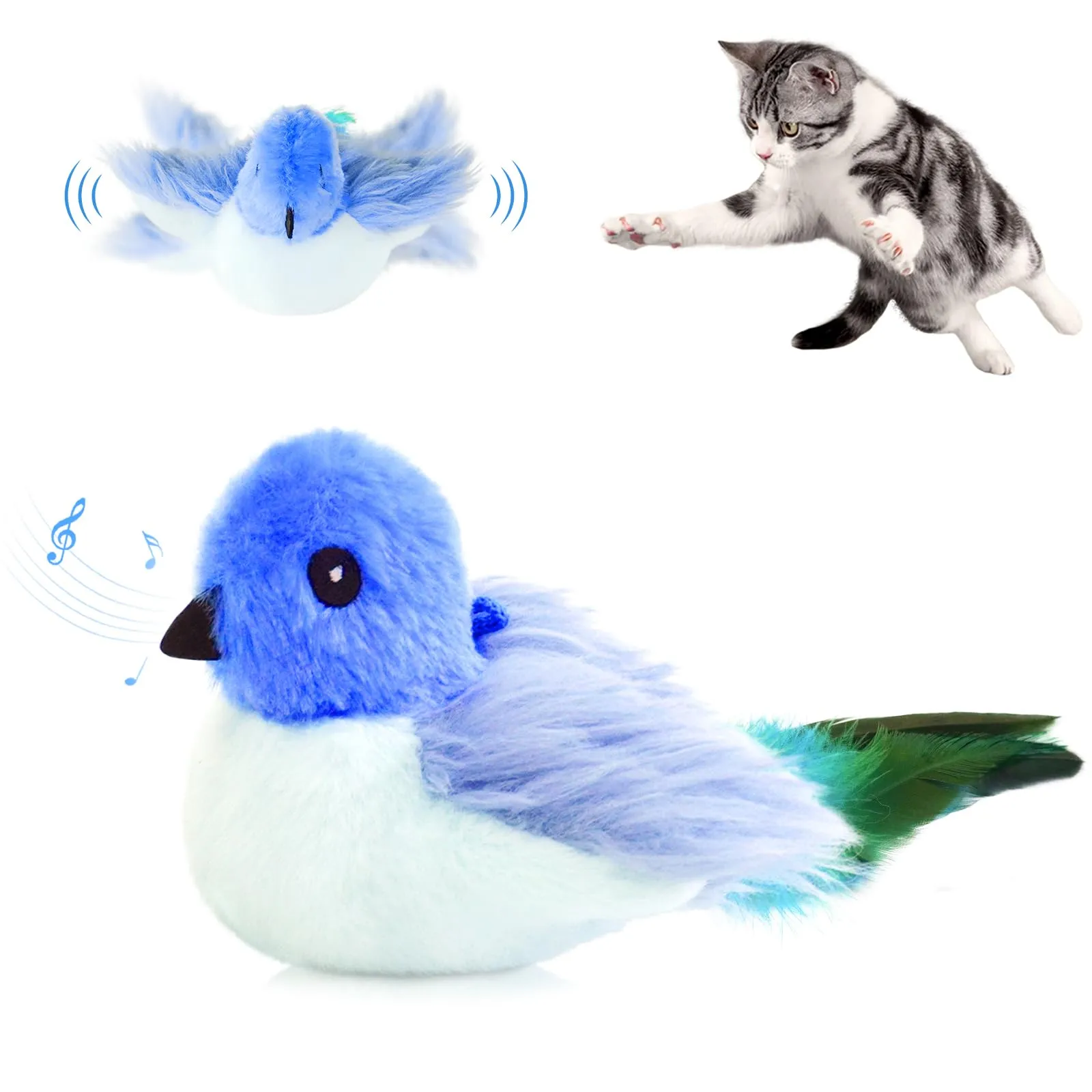 Migipaws Giocattolo Elettrico Interattivo per Gatti a Forma di Uccello con Erba Gatta, Ricaricabile (Blu) - immagine 1