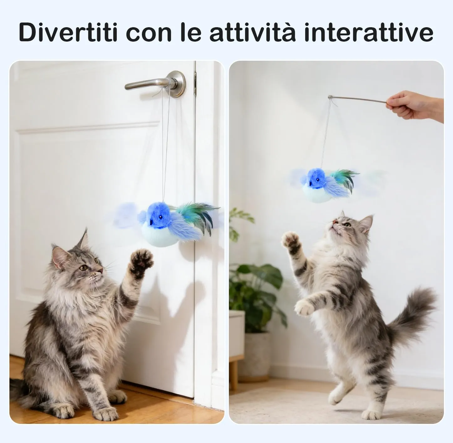 Migipaws Giocattolo Elettrico Interattivo per Gatti a Forma di Uccello con Erba Gatta, Ricaricabile (Blu) - immagine 3