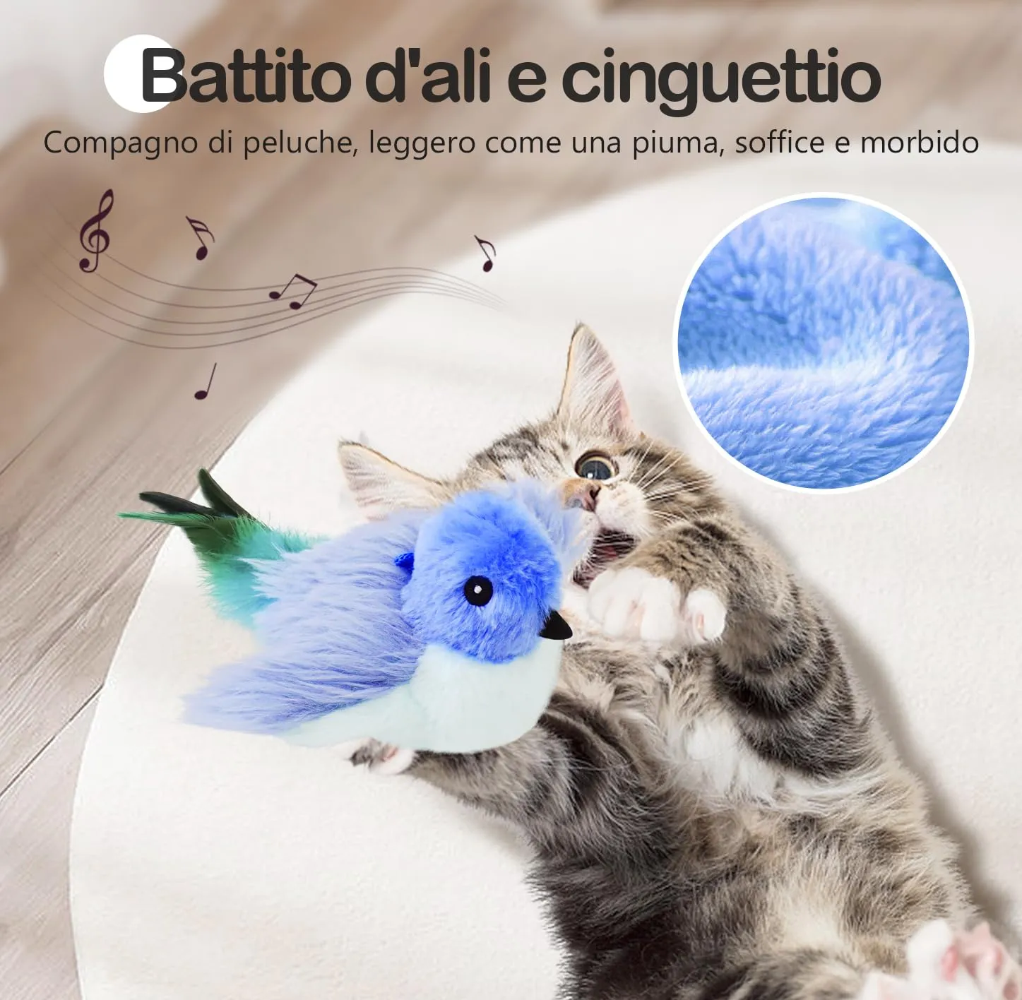 Migipaws Giocattolo Elettrico Interattivo per Gatti a Forma di Uccello con Erba Gatta, Ricaricabile (Blu) - immagine 4