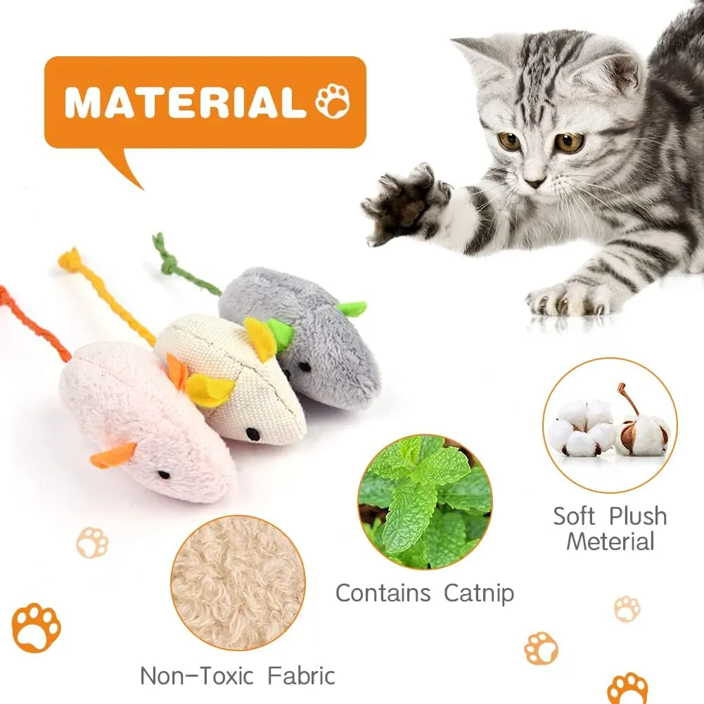 Adiwo Set di 9 Topi di Peluche con Erba Gatta per Gatti - immagine 4