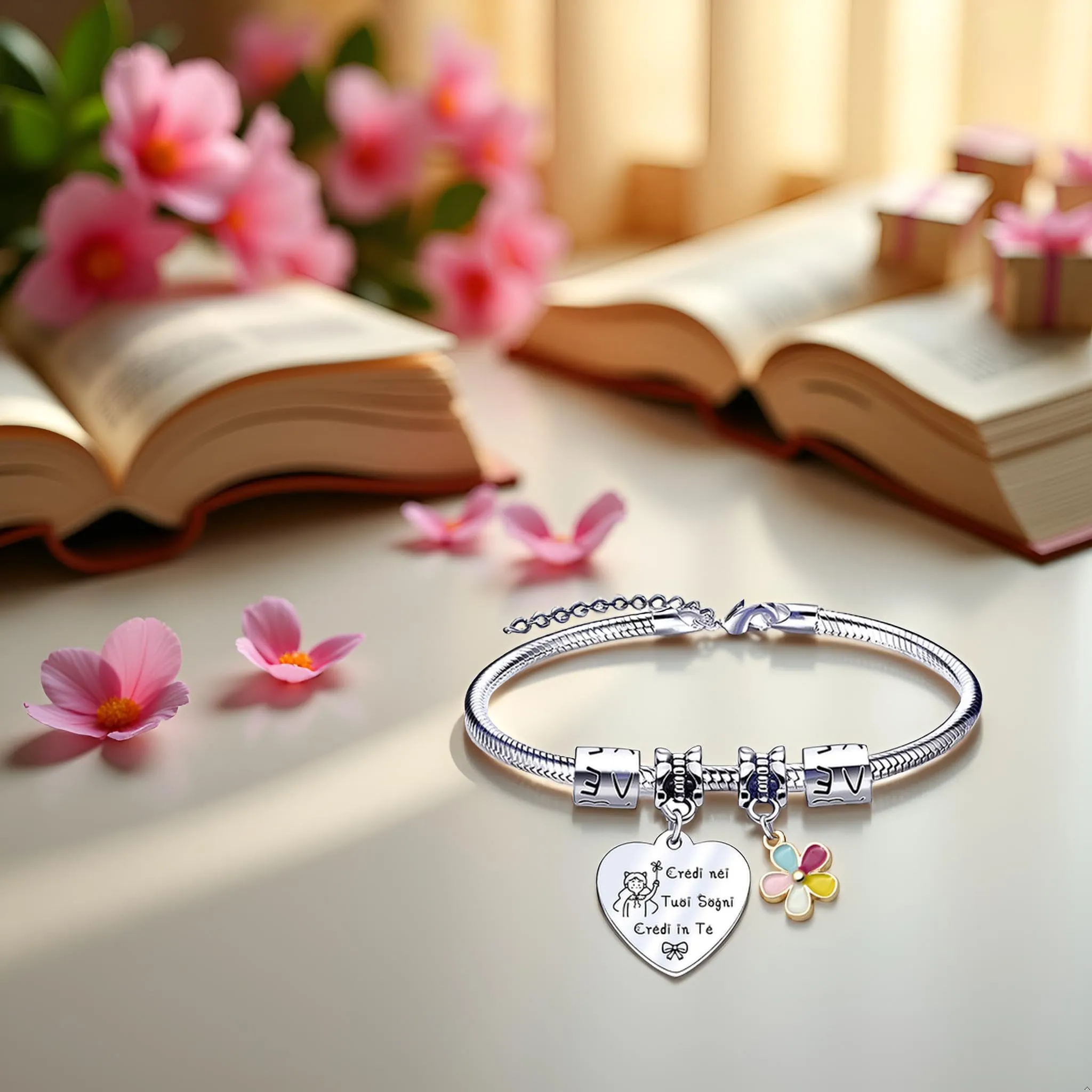 QTQTLP Bracciale Amicizia in Acciaio Inossidabile con Cristallo Rosa per Donna e Ragazza (12) - immagine 4
