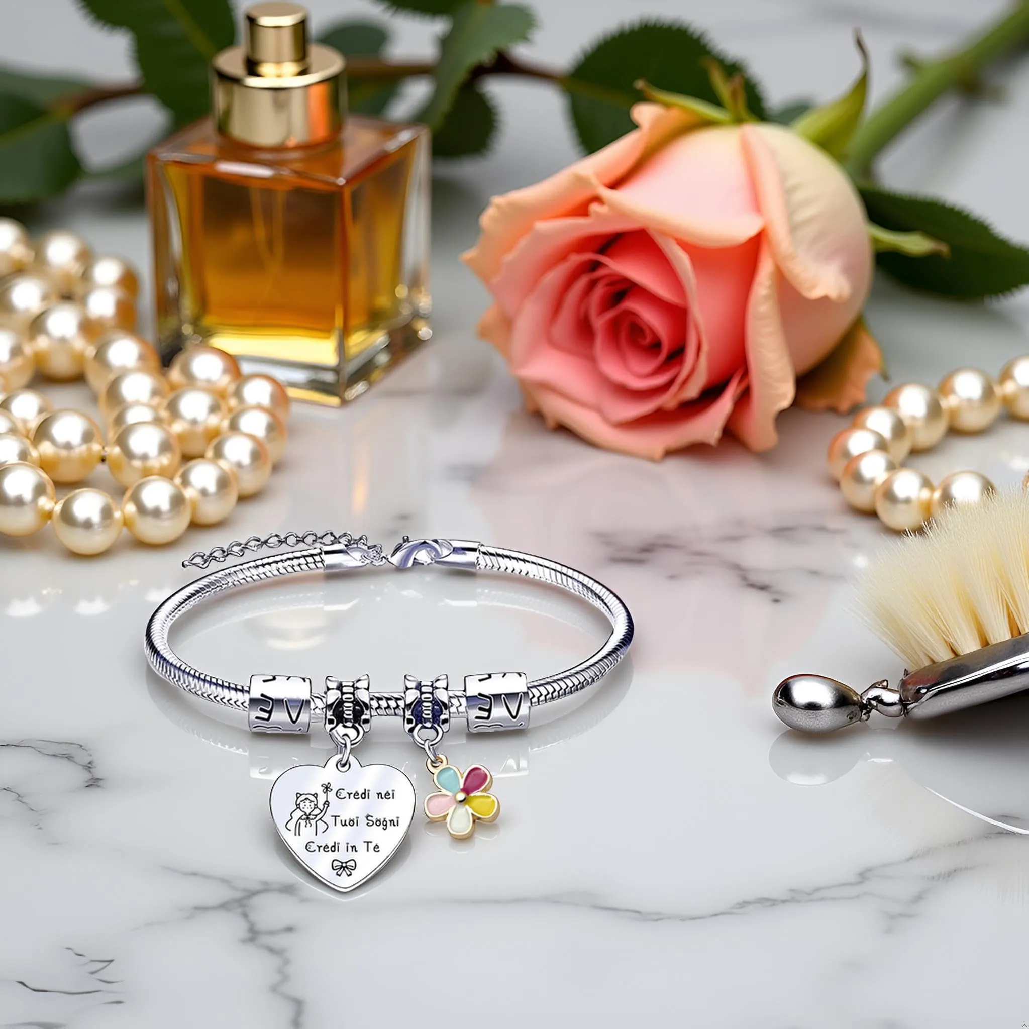 QTQTLP Bracciale Amicizia in Acciaio Inossidabile con Cristallo Rosa per Donna e Ragazza (12) - immagine 5