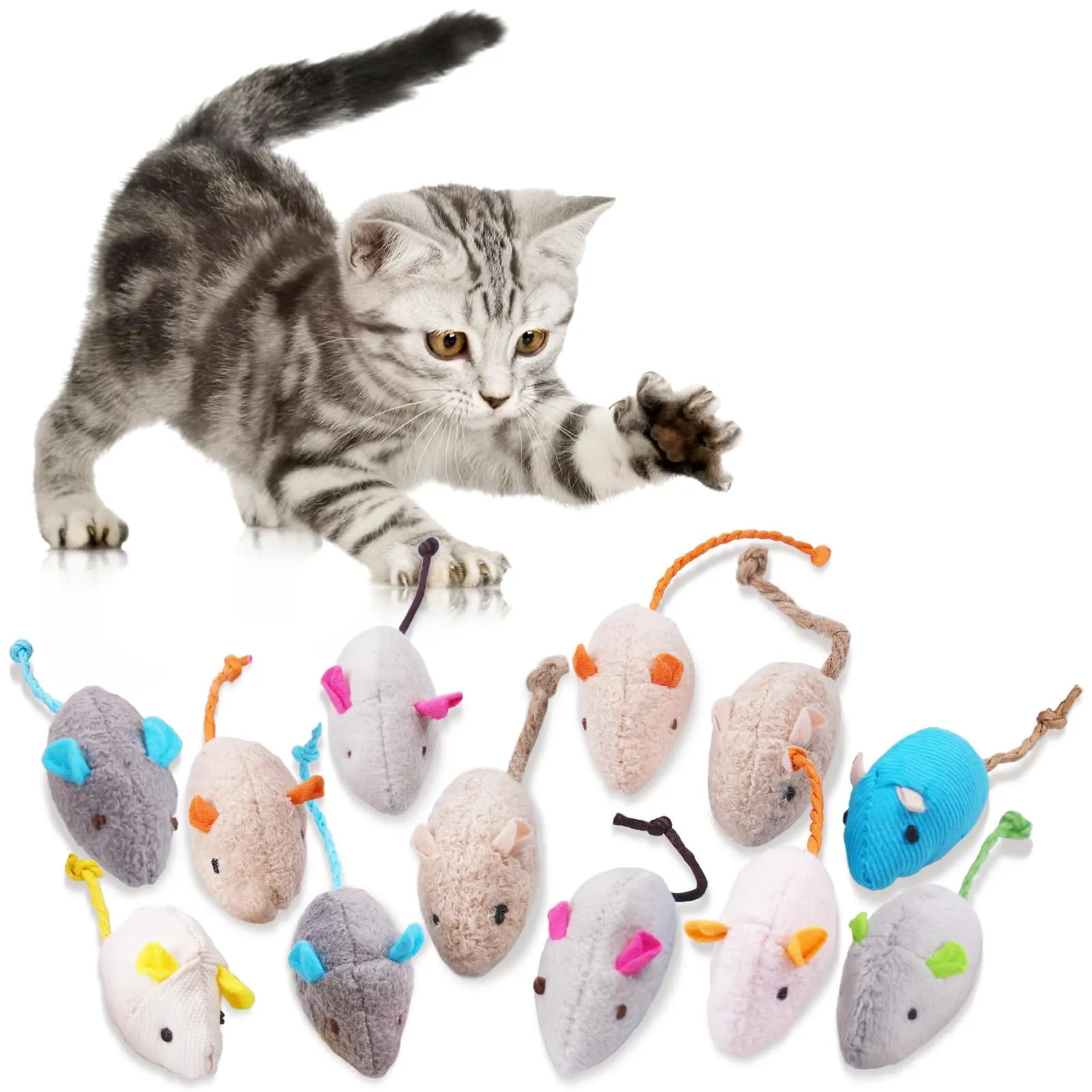 Adiwo Set di 12 Topi di Peluche con Erba Gatta per Gatti - immagine 1