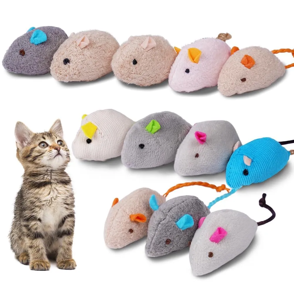 Adiwo Set di 12 Topi di Peluche con Erba Gatta per Gatti - immagine 7