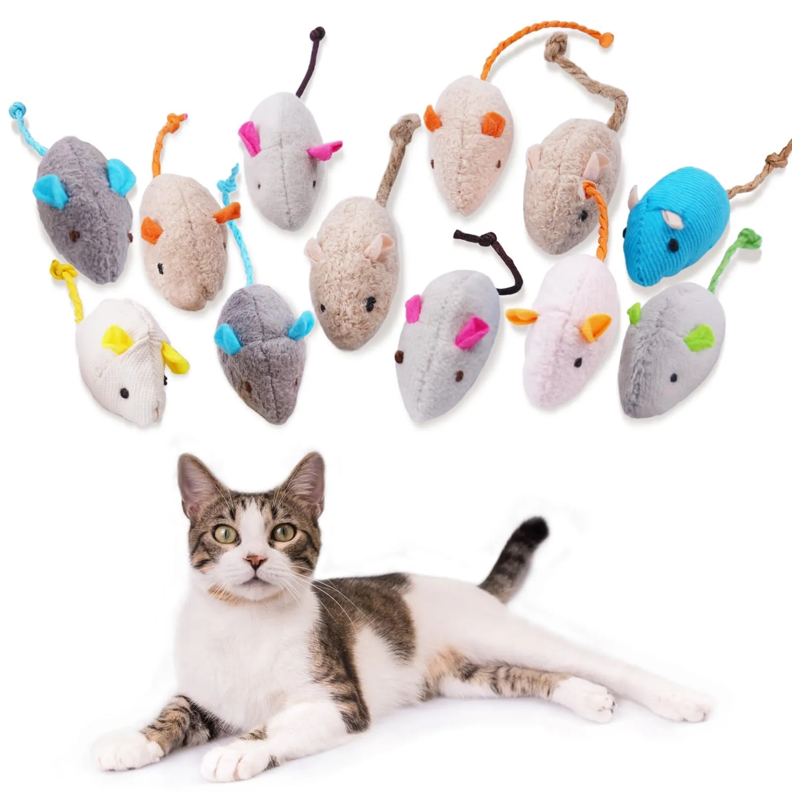 Adiwo Set di 12 Topi di Peluche con Erba Gatta per Gatti - immagine 8