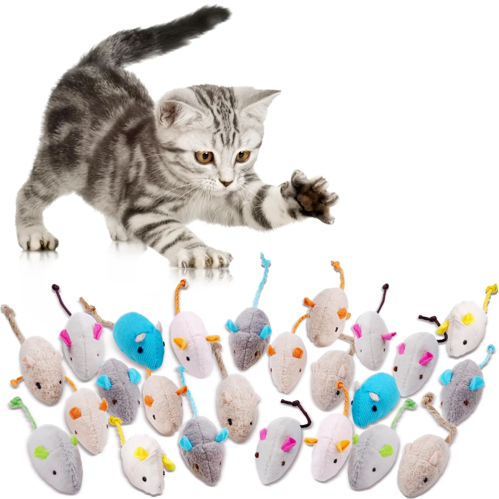Adiwo Set di 24 Topi di Peluche con Erba Gatta per Gatti - immagine 2