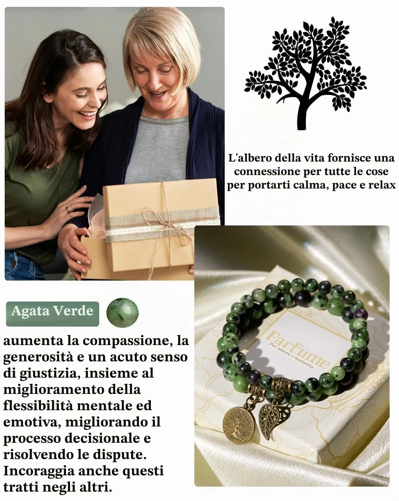 Farfume Braccialetti Chakra da Donna con Pietre Naturali Epidoto e Ciondolo Albero della Vita, Set Doppia Perla - immagine 4