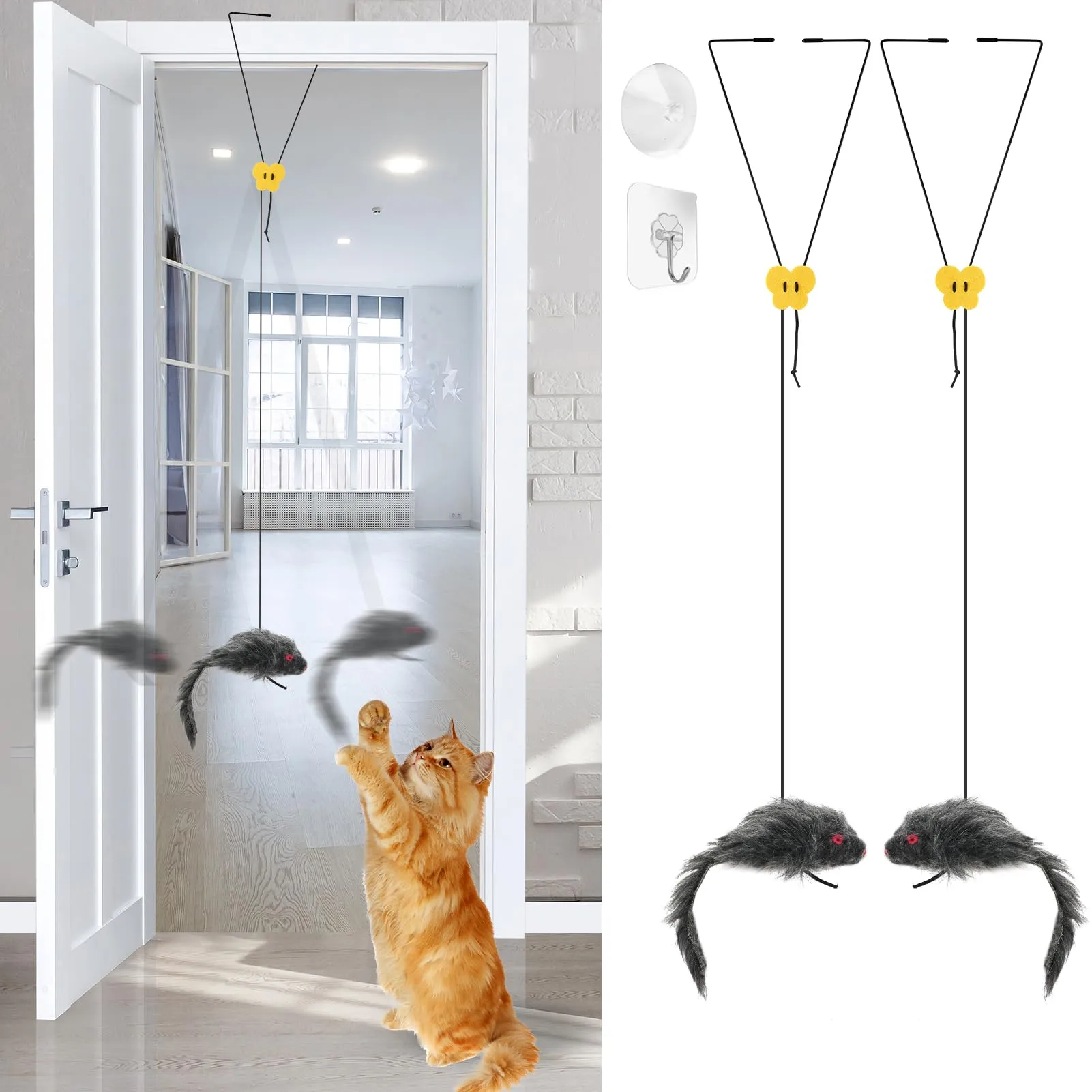 Adiwo Giocattoli per Gatti da Appendere alla Porta, Set da 2 Pezzi, Interattivi e Regolabili - immagine 1