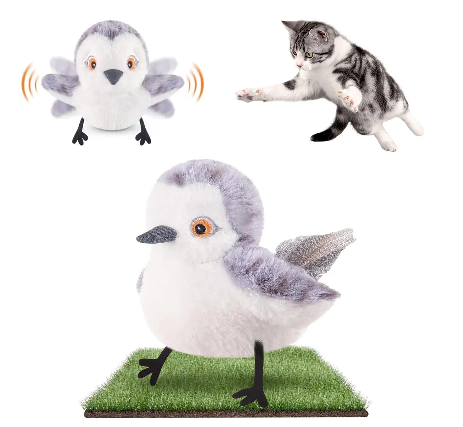 Migipaws Giocattolo Interattivo per Gatti a Forma di Uccello, Cinguettio Realistico, Attivabile al Tocco, con Erba Gatta, Ricaricabile USB - immagine 1