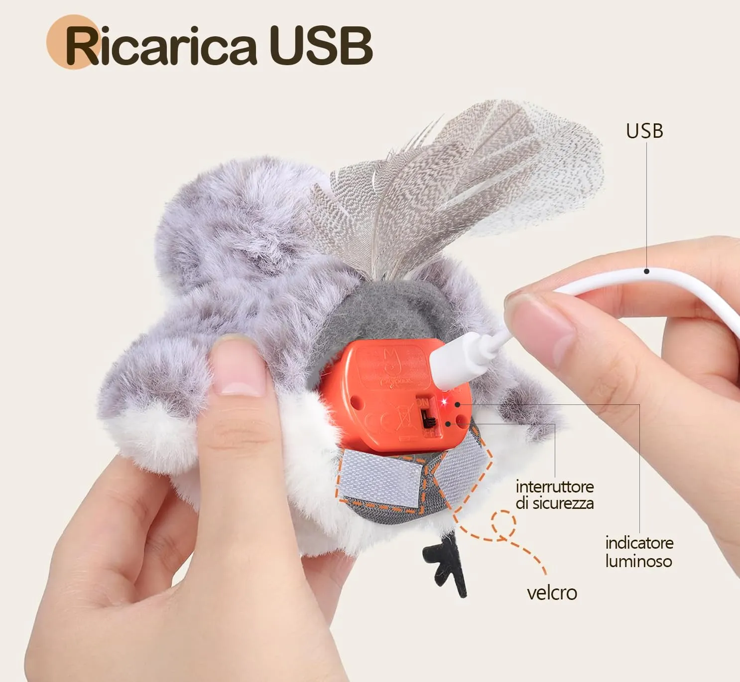 Migipaws Giocattolo Interattivo per Gatti a Forma di Uccello, Cinguettio Realistico, Attivabile al Tocco, con Erba Gatta, Ricaricabile USB - immagine 5