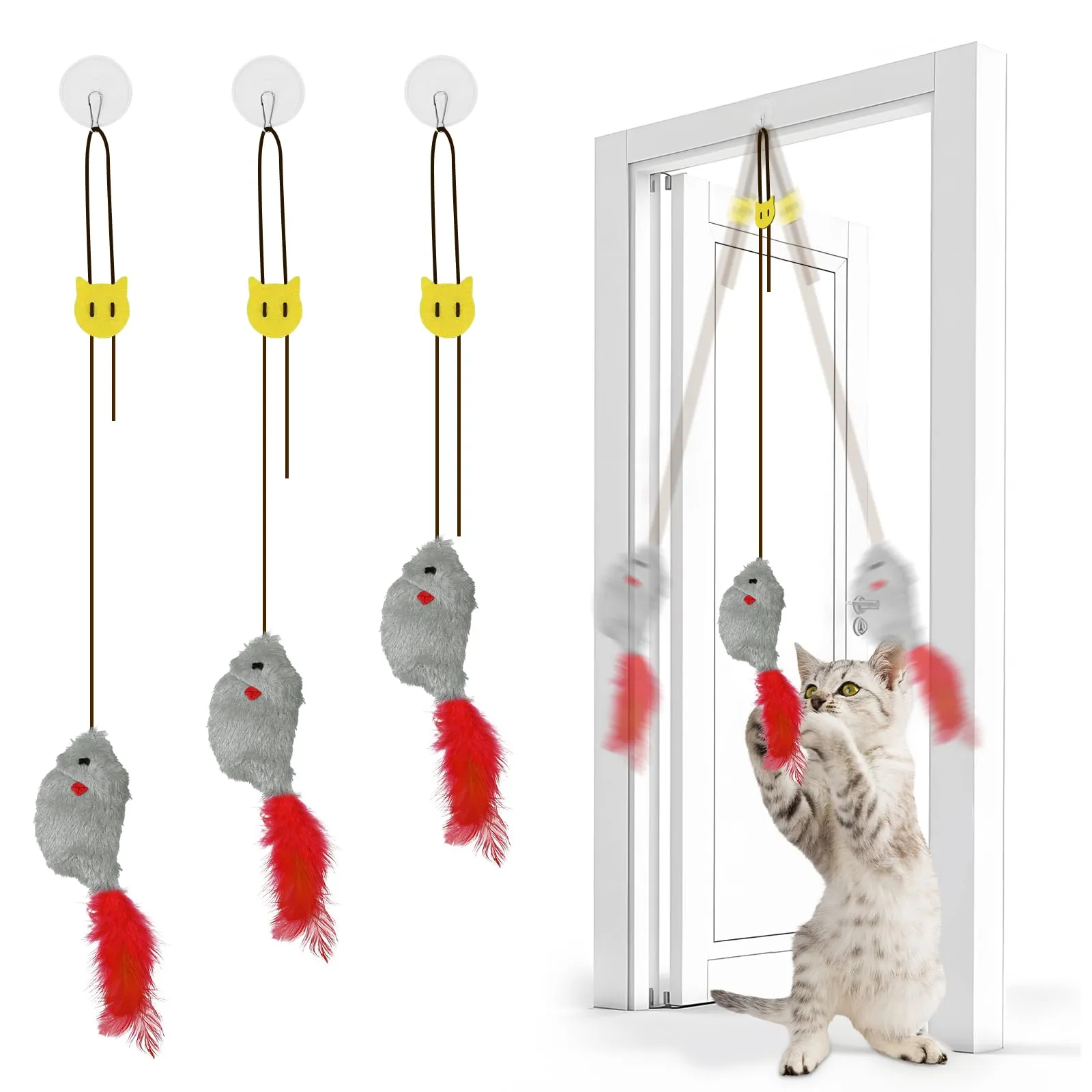 Adiwo Giocattolo per Gatti Autooccupato, Peluche Realistico che Cigola, Set da 3 Pezzi Interattivi per Caccia ed Esercizio - immagine 1