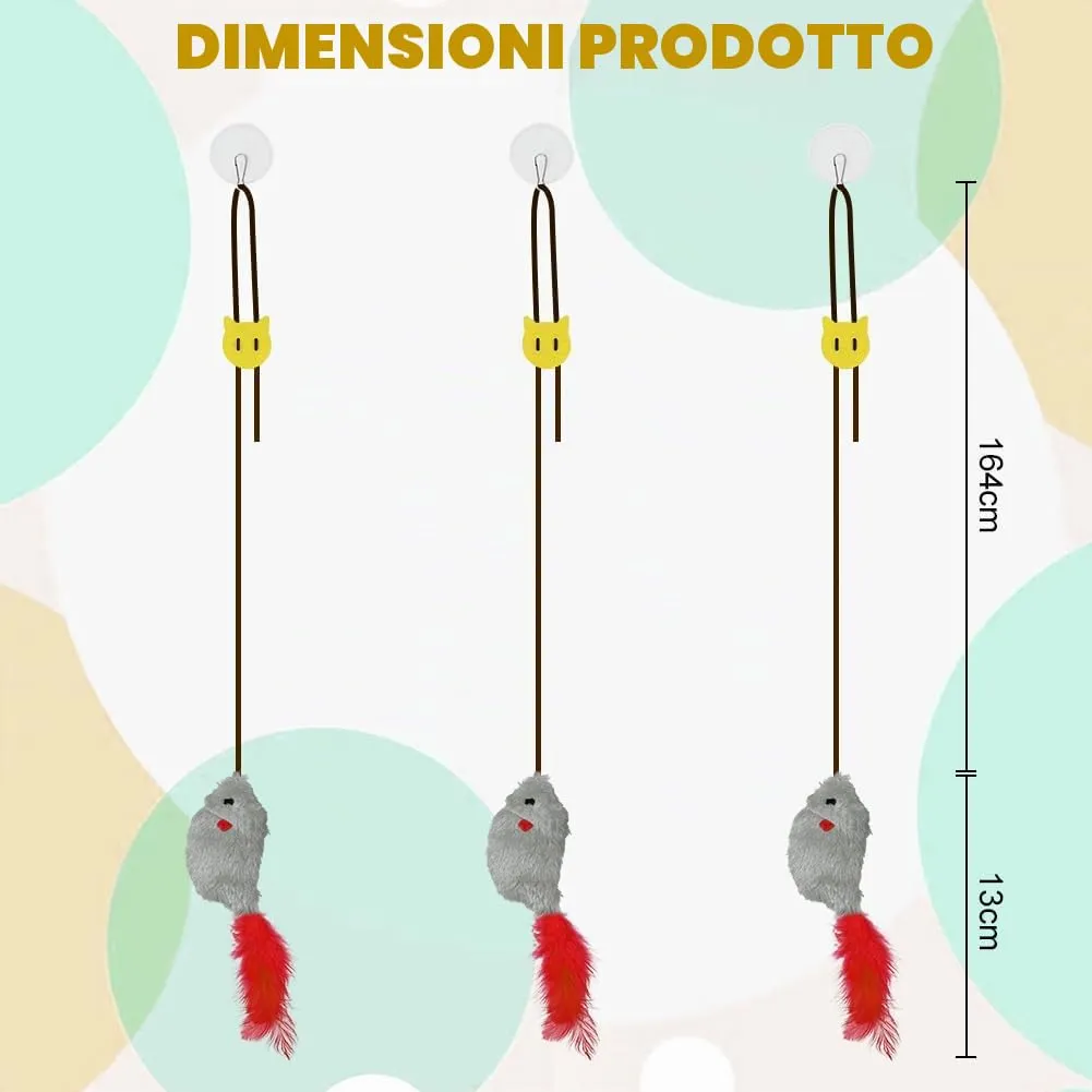 Adiwo Giocattolo per Gatti Autooccupato, Peluche Realistico che Cigola, Set da 3 Pezzi Interattivi per Caccia ed Esercizio - immagine 2