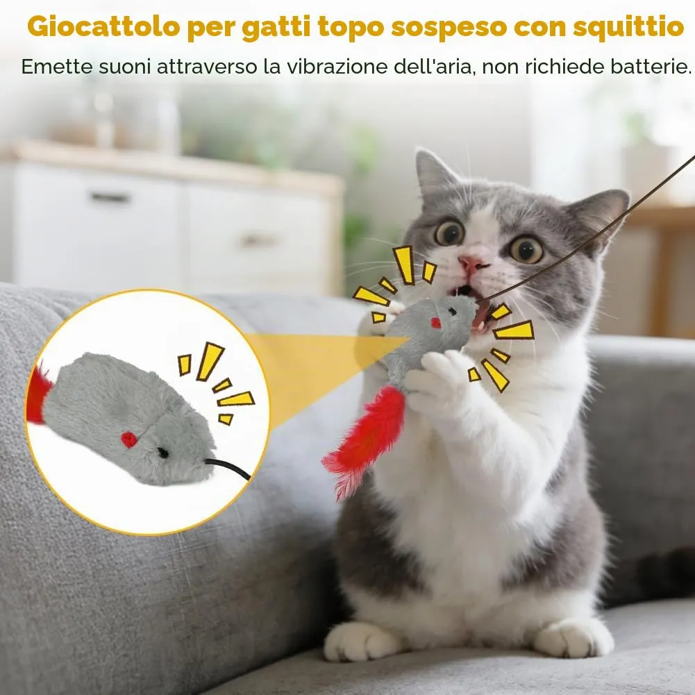 Adiwo Giocattolo per Gatti Autooccupato, Peluche Realistico che Cigola, Set da 3 Pezzi Interattivi per Caccia ed Esercizio - immagine 4