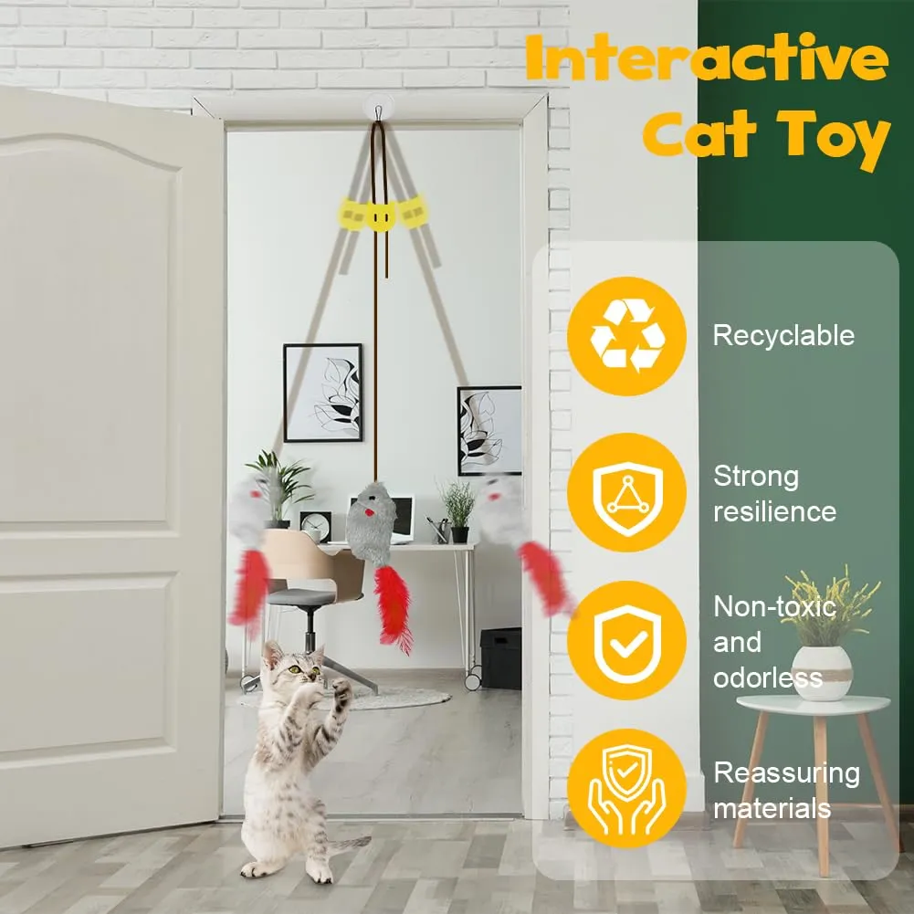 Adiwo Giocattolo per Gatti Autooccupato, Peluche Realistico che Cigola, Set da 3 Pezzi Interattivi per Caccia ed Esercizio - immagine 6