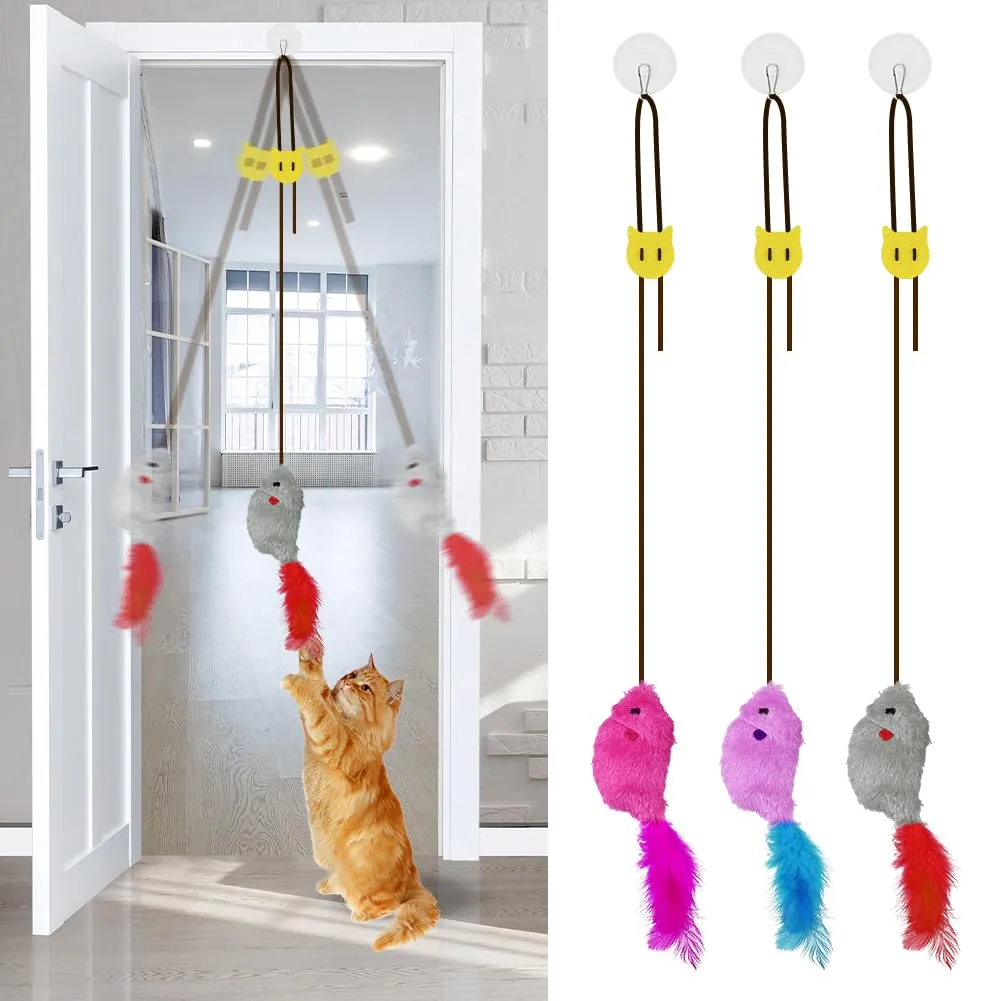 Adiwo Set di 3 Giocattoli Interattivi per Gatti, Peluche a Forma di Topo con Effetti Sonori e Cordino Elastico Regolabile - immagine 1