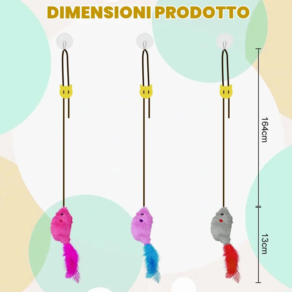 Adiwo Set di 3 Giocattoli Interattivi per Gatti, Peluche a Forma di Topo con Effetti Sonori e Cordino Elastico Regolabile - immagine 2