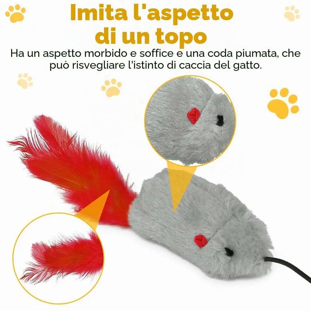 Adiwo Set di 3 Giocattoli Interattivi per Gatti, Peluche a Forma di Topo con Effetti Sonori e Cordino Elastico Regolabile - immagine 5