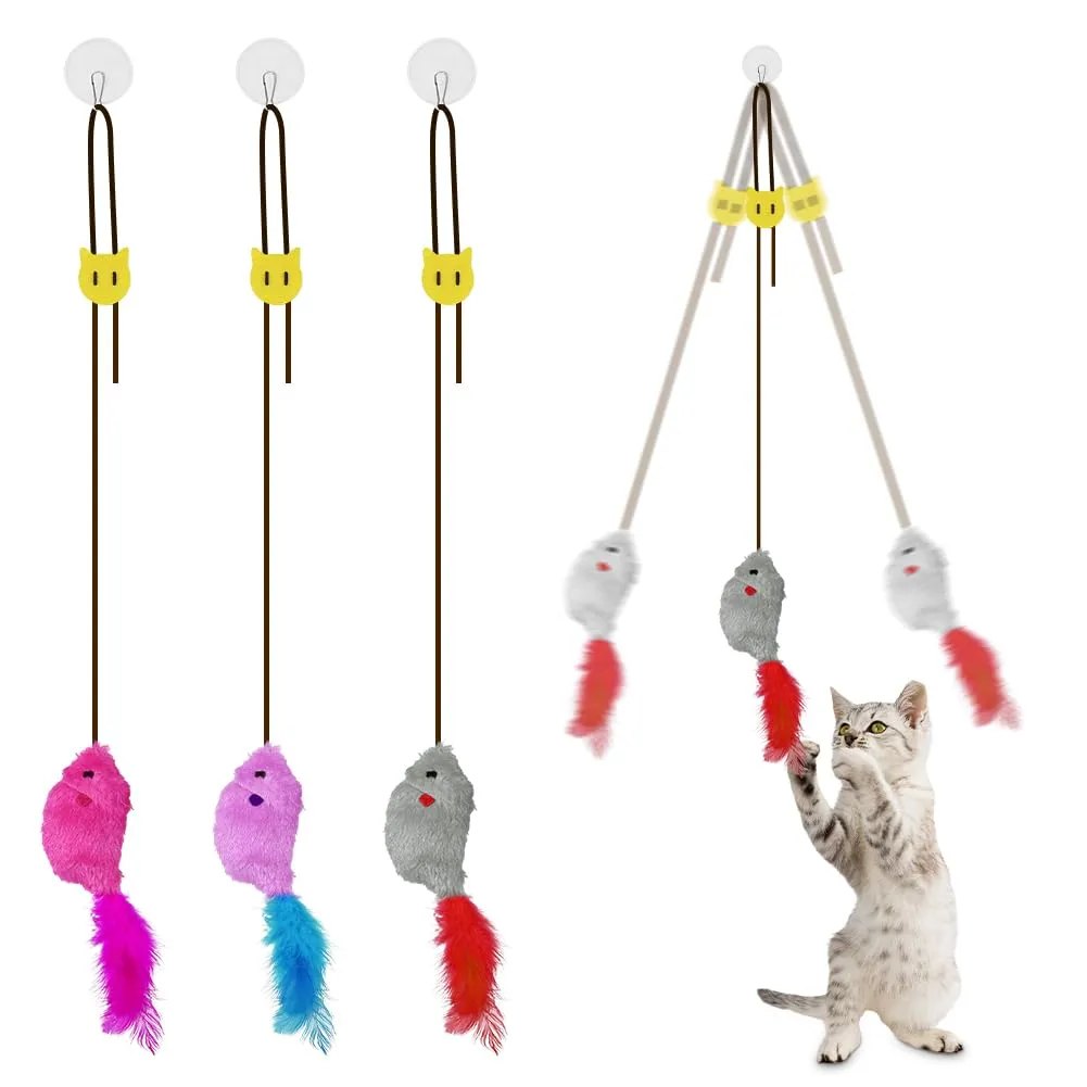 Adiwo Set di 3 Giocattoli Interattivi per Gatti, Peluche a Forma di Topo con Effetti Sonori e Cordino Elastico Regolabile - immagine 10