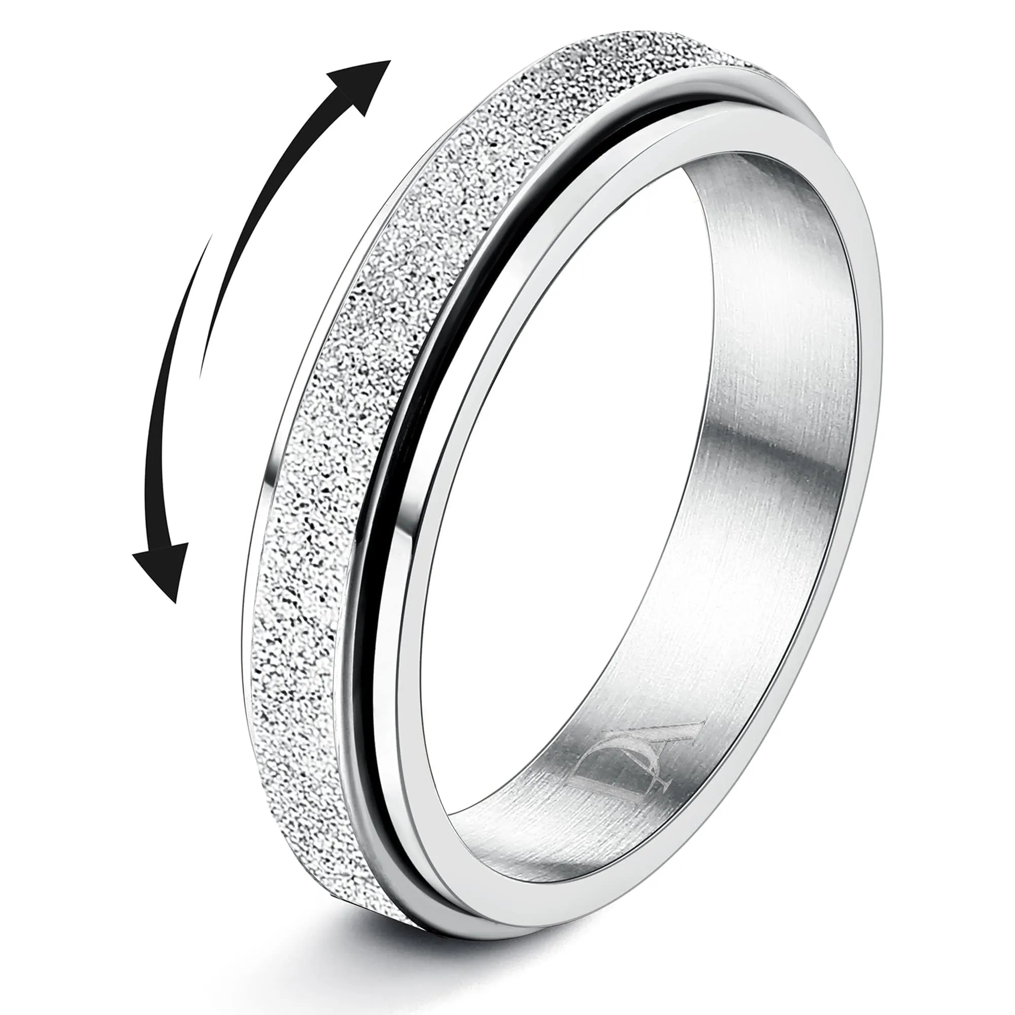 Diamday Anello Spinner Antistress in Acciaio Inossidabile Sabbiato per Donna e Uomo, Argento - immagine 1