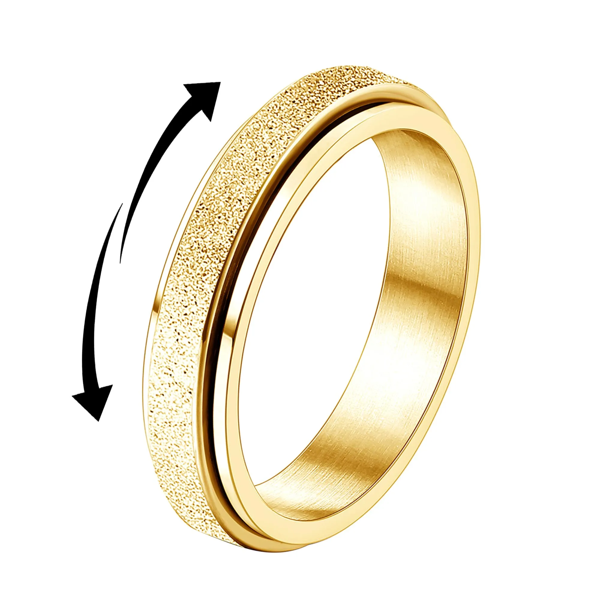 Diamday Anello Spinner Antistress in Acciaio Inossidabile Sabbiato per Donna e Uomo, Argento e Oro - immagine 1