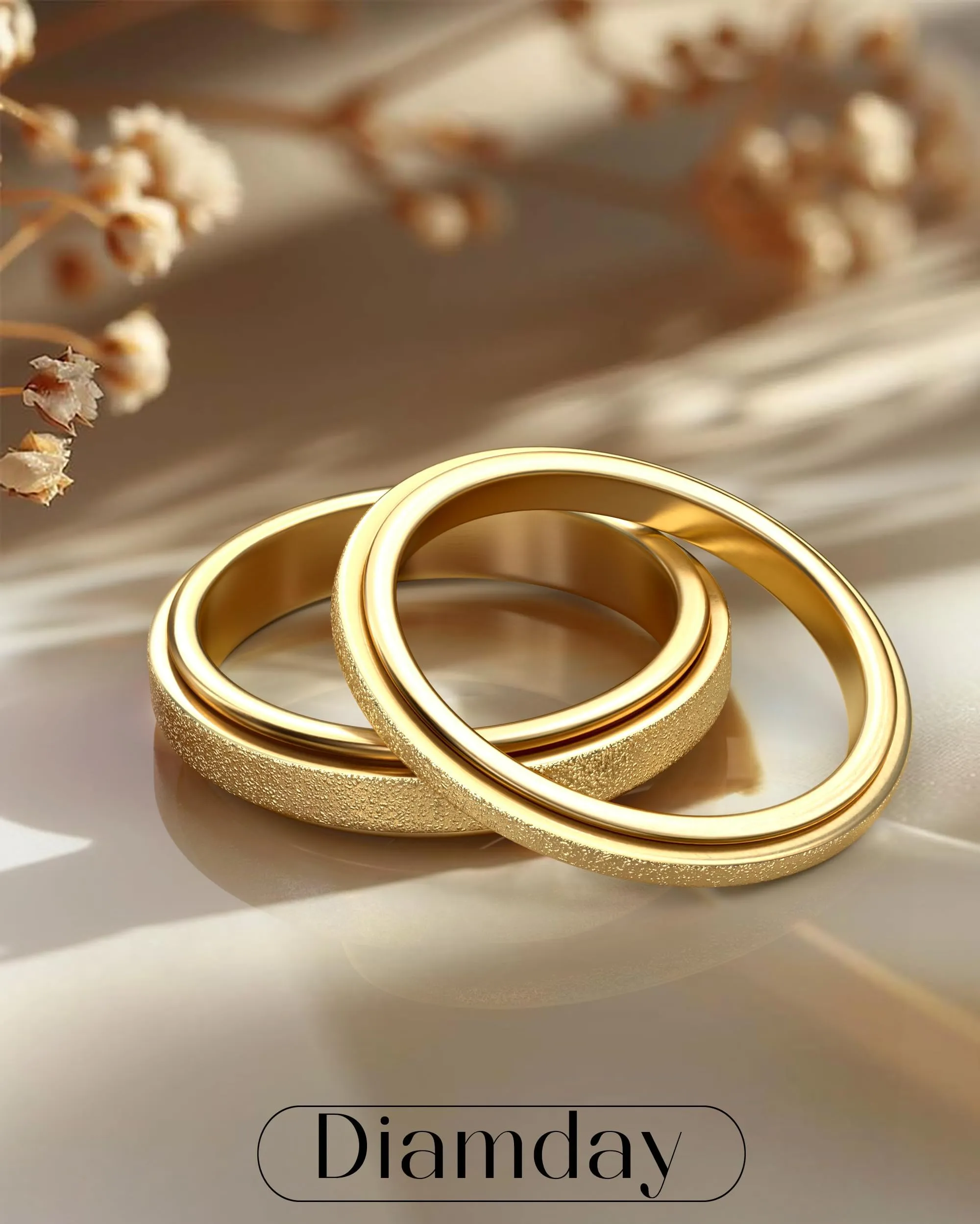 Diamday Anello Spinner Antistress in Acciaio Inossidabile Sabbiato per Donna e Uomo, Argento e Oro - immagine 2