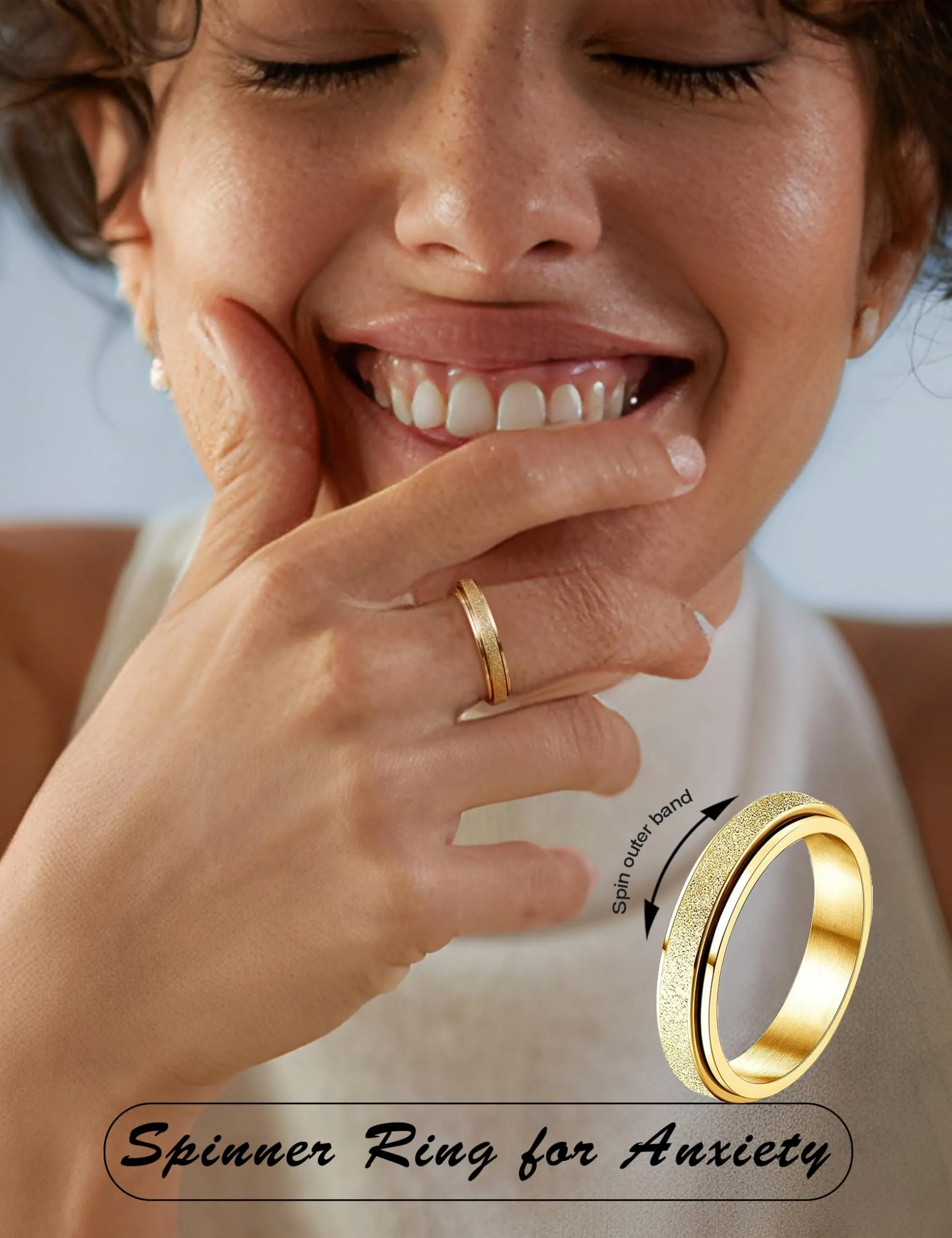 Diamday Anello Spinner Antistress in Acciaio Inossidabile Sabbiato per Donna e Uomo, Argento e Oro - immagine 3