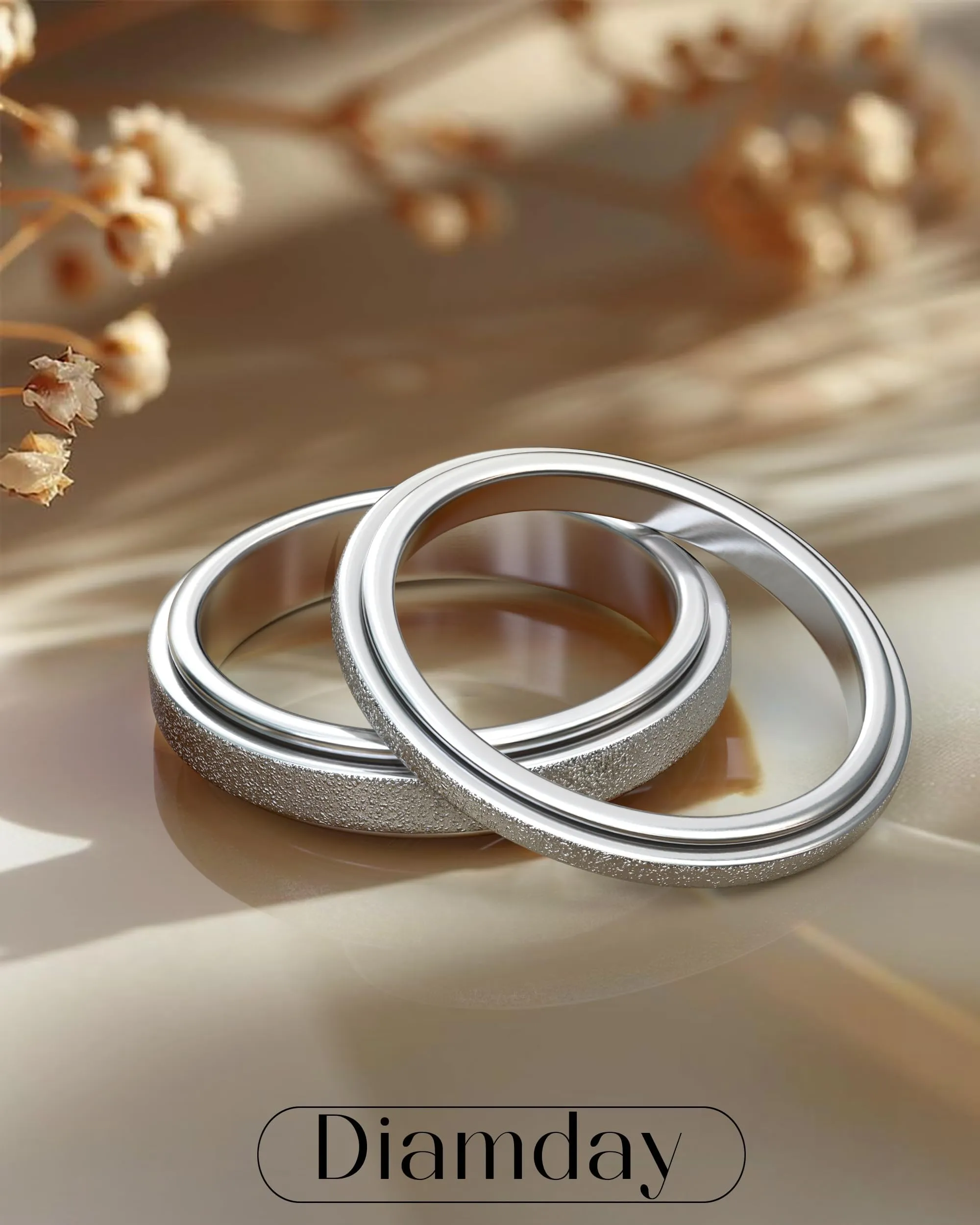 Diamday Anello Spinner Antistress in Acciaio Inossidabile per Donna e Uomo, Sabbiatura Glitterata, Argento e Oro - immagine 2