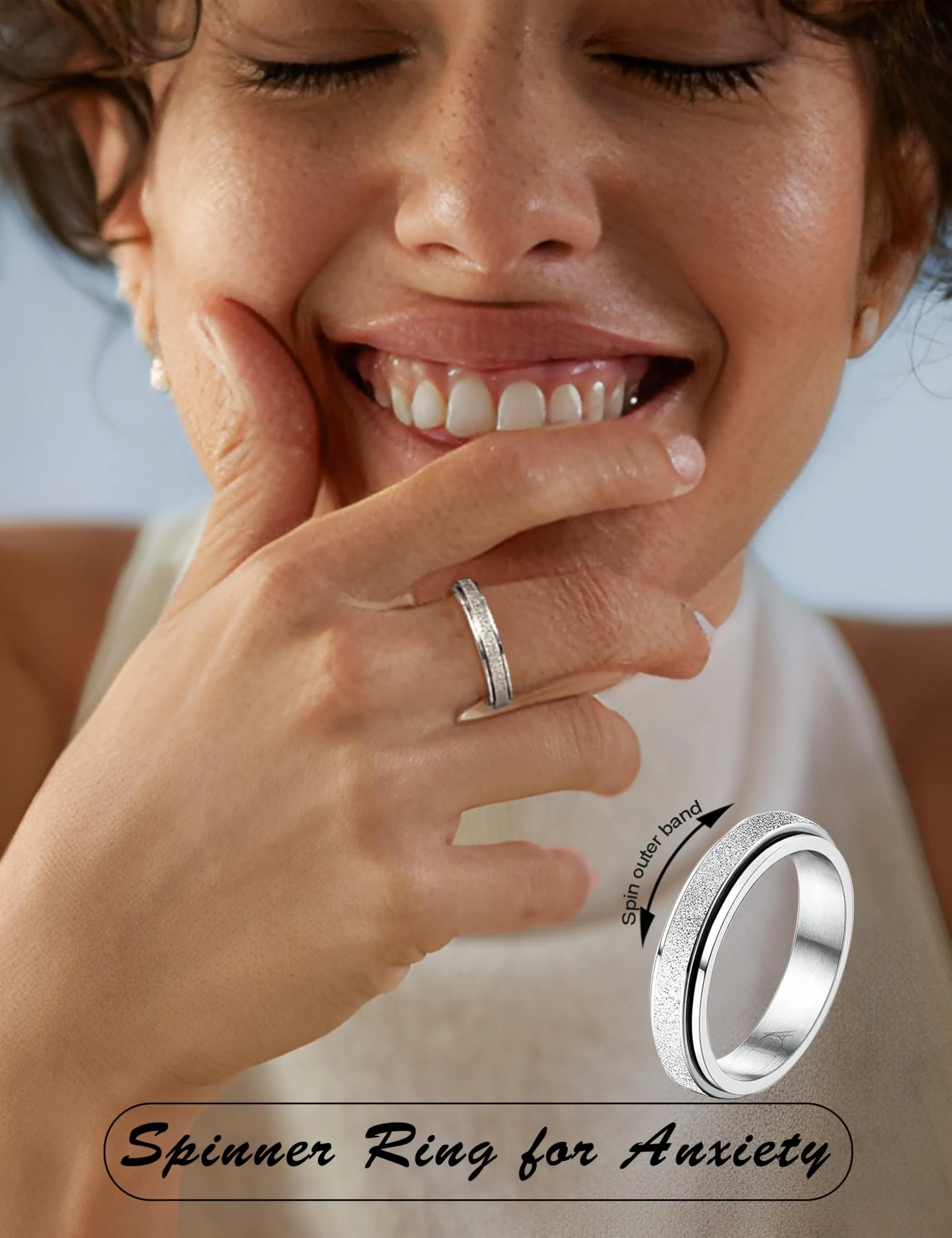 Diamday Anello Spinner Antistress in Acciaio Inossidabile Sabbiato per Donna e Uomo, Argento e Oro - immagine 3