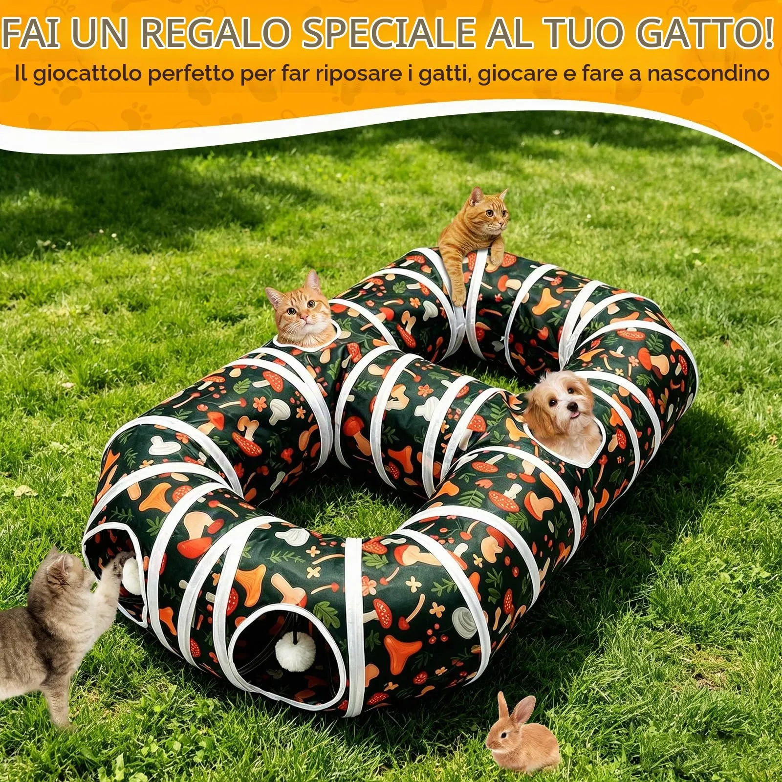 UGBO Tunnel Pieghevole Interattivo per Gatti, Cani di Piccola Taglia e Conigli, Stile 1 - immagine 2